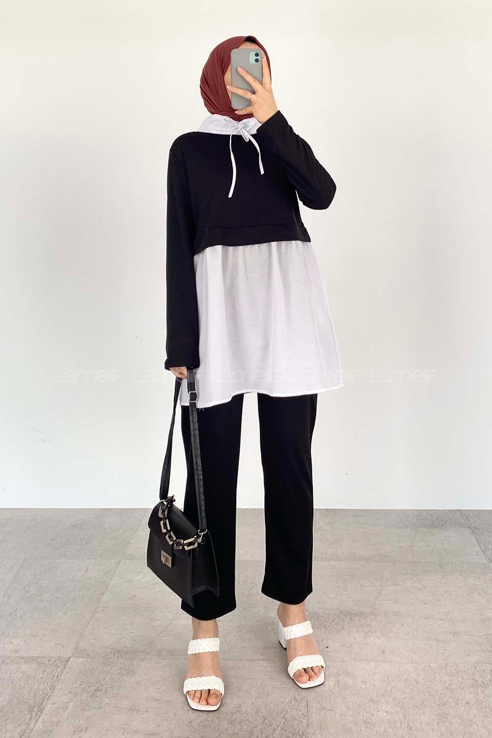 Black Neckband Long Arm Without Accessories Cotton Regular Trousers Comfortable Suit