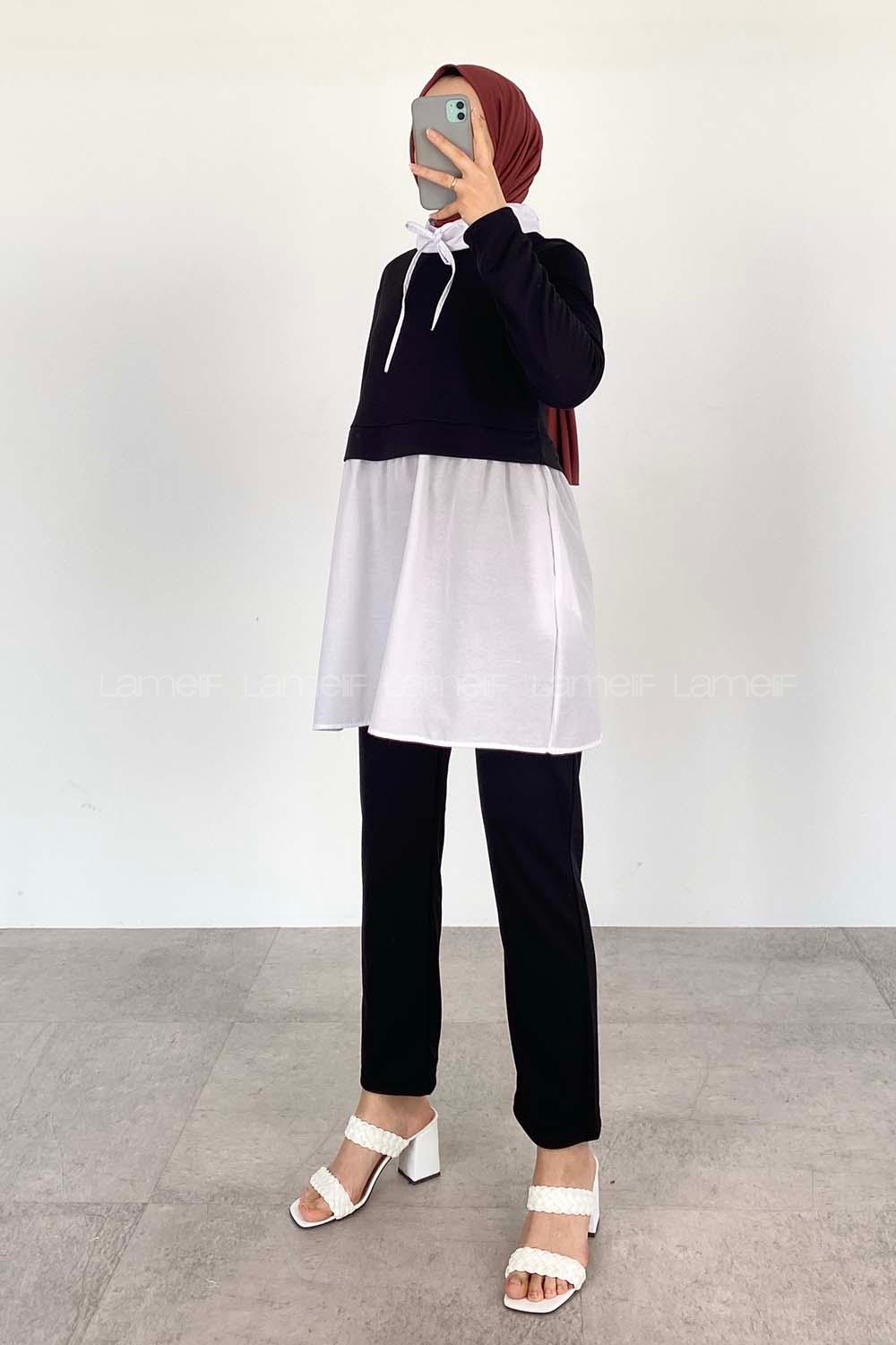 Black Neckband Long Arm Without Accessories Cotton Regular Trousers Comfortable Suit