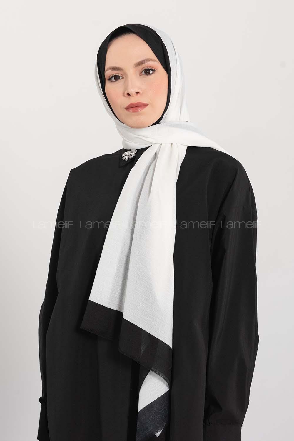 Modalamelif Kırık Beyaz-Siyah Monogram Şal