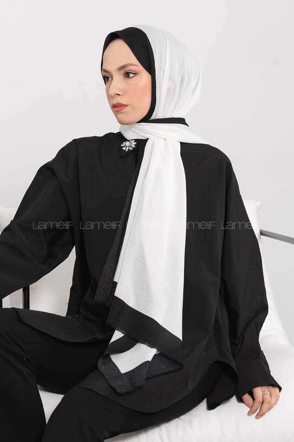 Modalamelif Kırık Beyaz-Siyah Monogram Şal