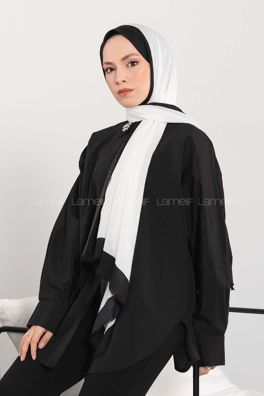 Modalamelif Kırık Beyaz-Siyah Monogram Şal