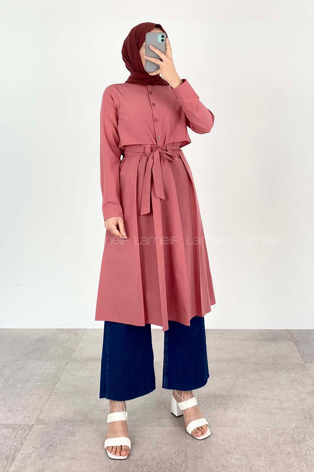 Modalamelif Önü Düğmeli Yazlık Trenç Gül