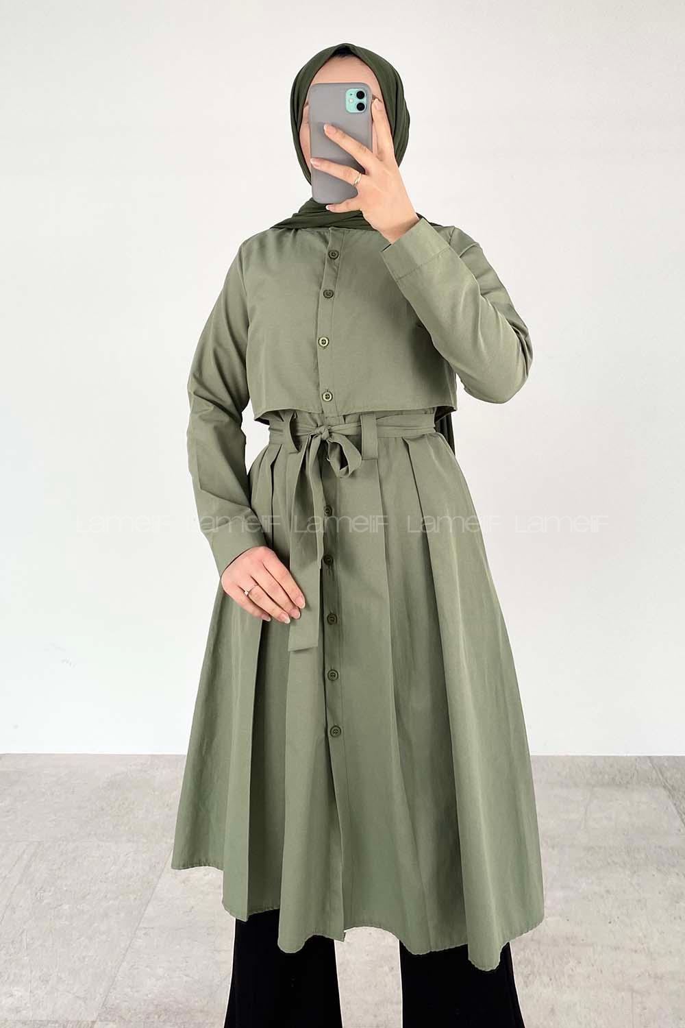 Modalamelif Önü Düğmeli Yazlık Trenç Haki