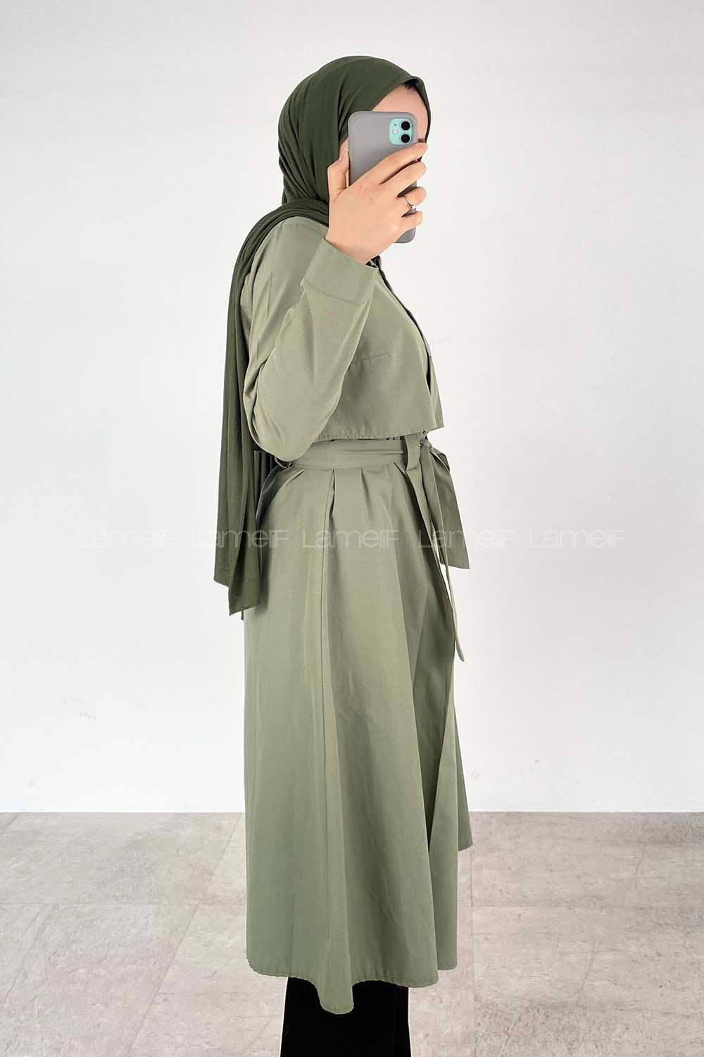 Modalamelif Önü Düğmeli Yazlık Trenç Haki