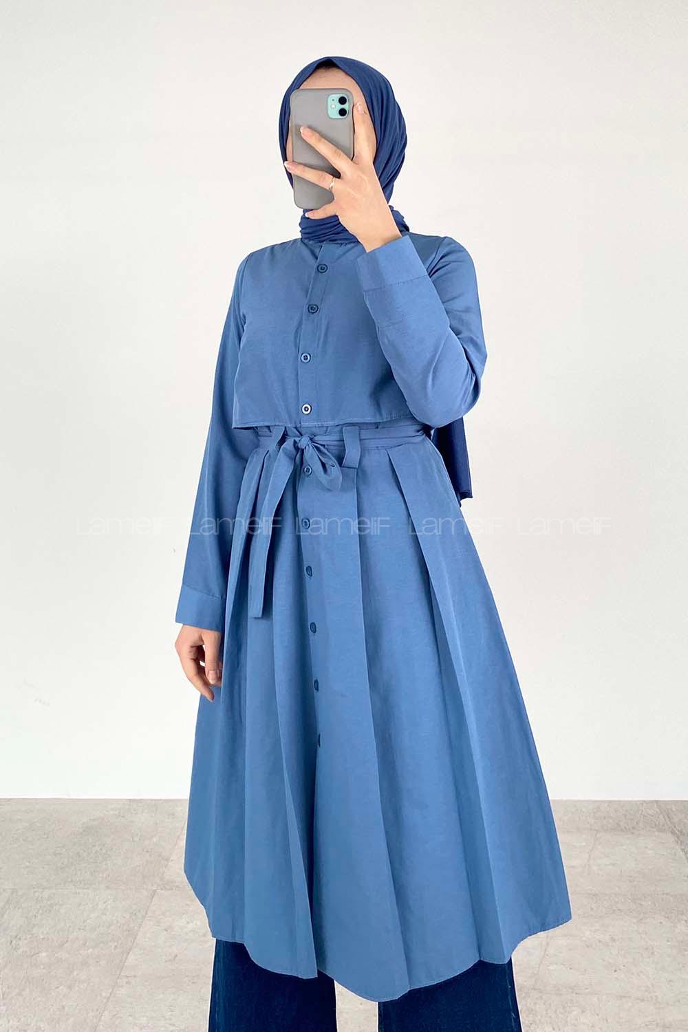 Modalamelif Önü Düğmeli Yazlık Trenç İndigo