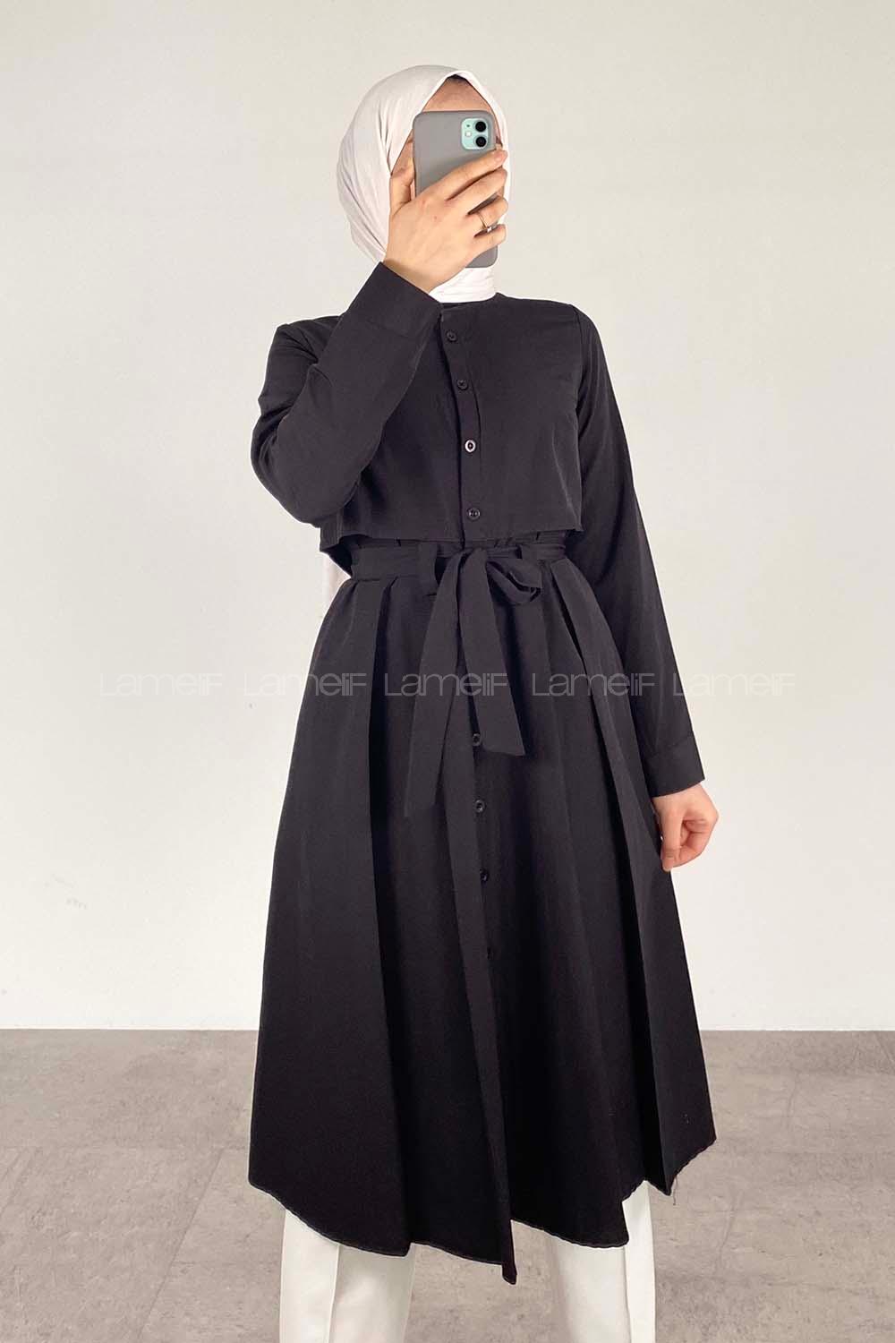 Modalamelif Önü Düğmeli Yazlık Trenç Siyah