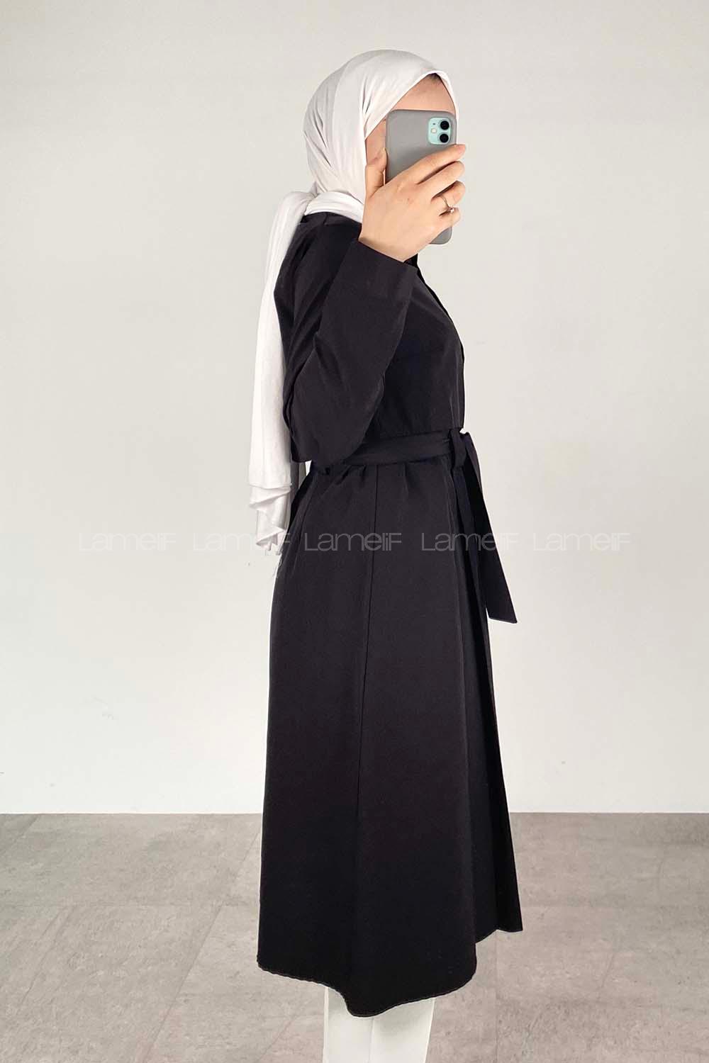 Modalamelif Önü Düğmeli Yazlık Trenç Siyah