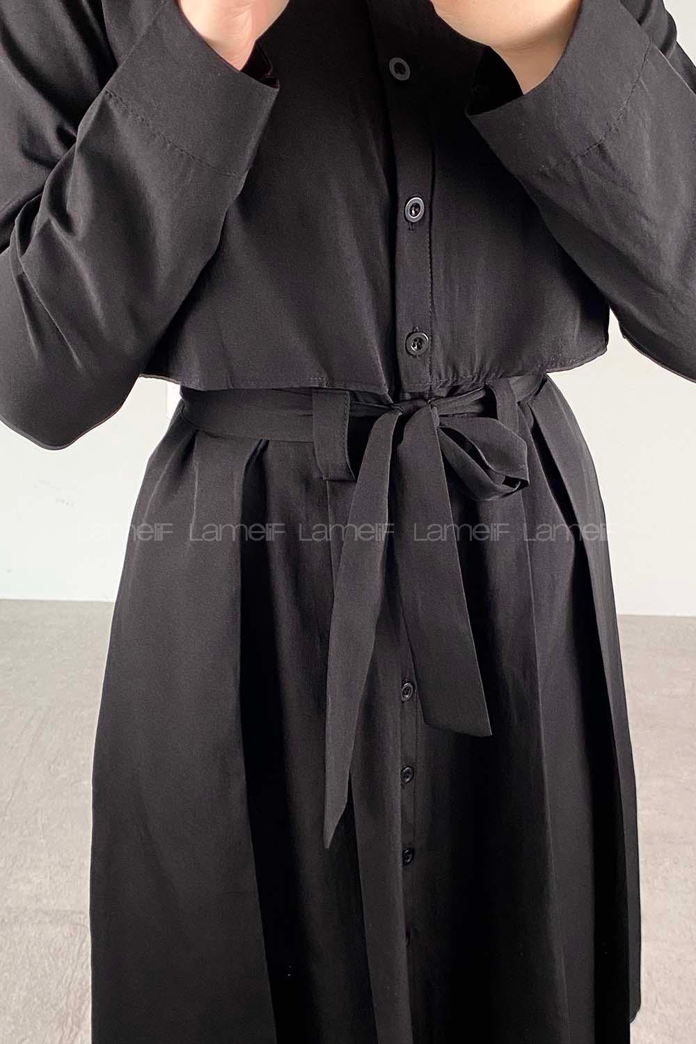 Modalamelif Önü Düğmeli Yazlık Trenç Siyah