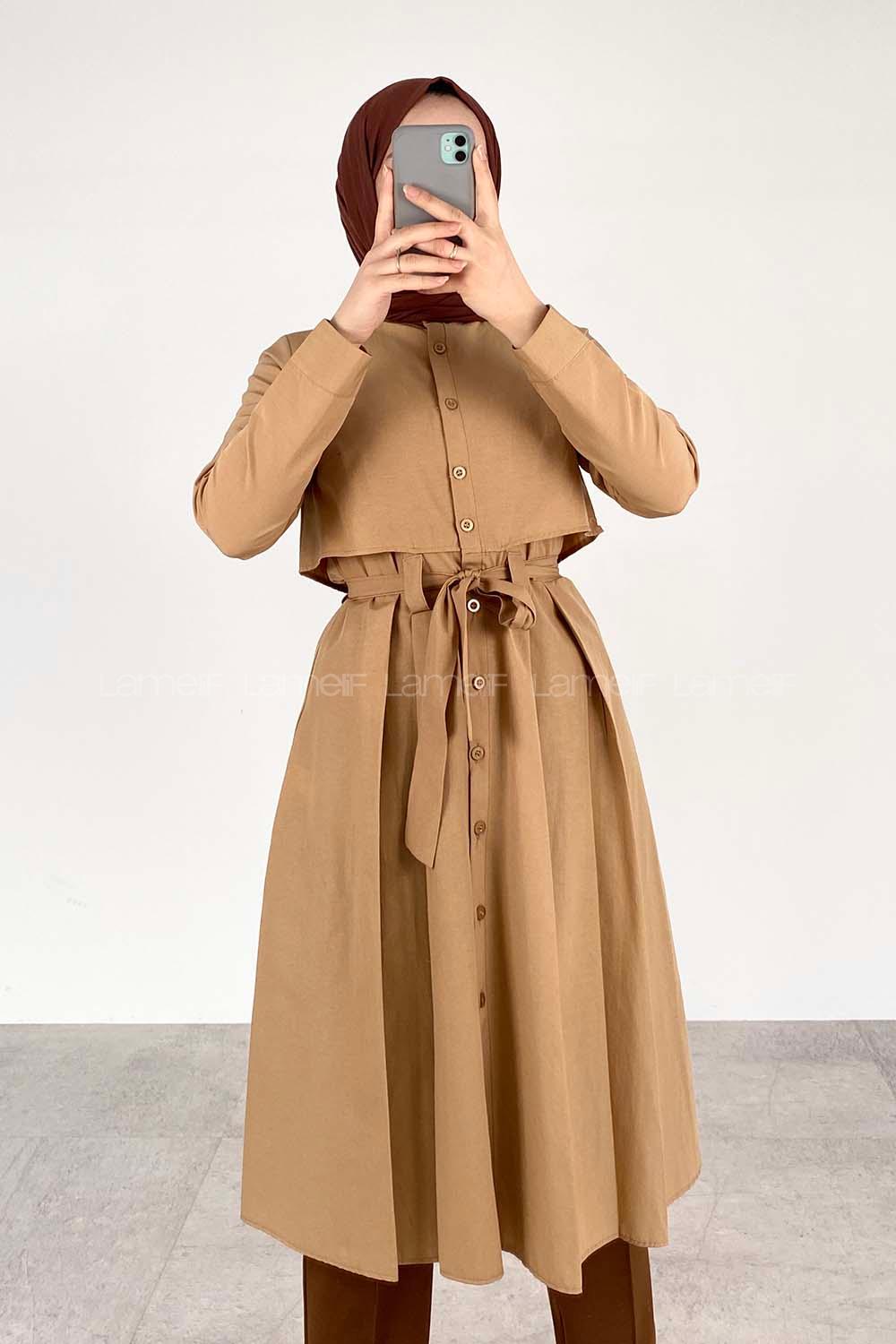 Modalamelif Önü Düğmeli Yazlık Trenç Sütlü Kahve