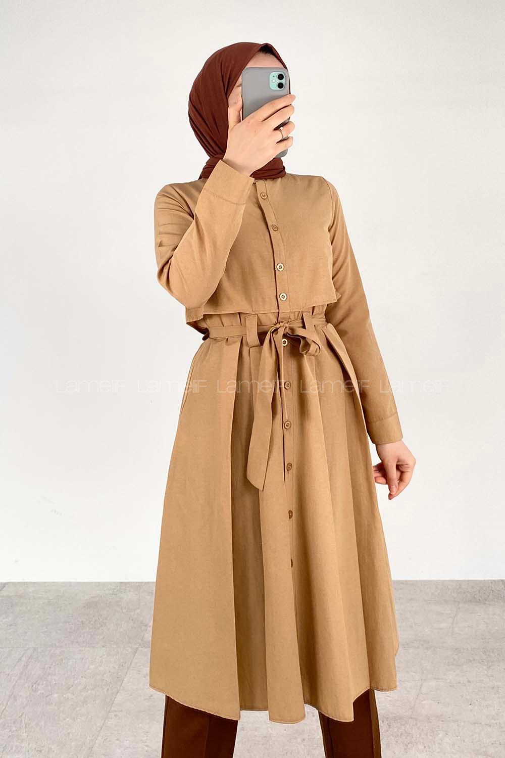 Modalamelif Önü Düğmeli Yazlık Trenç Sütlü Kahve