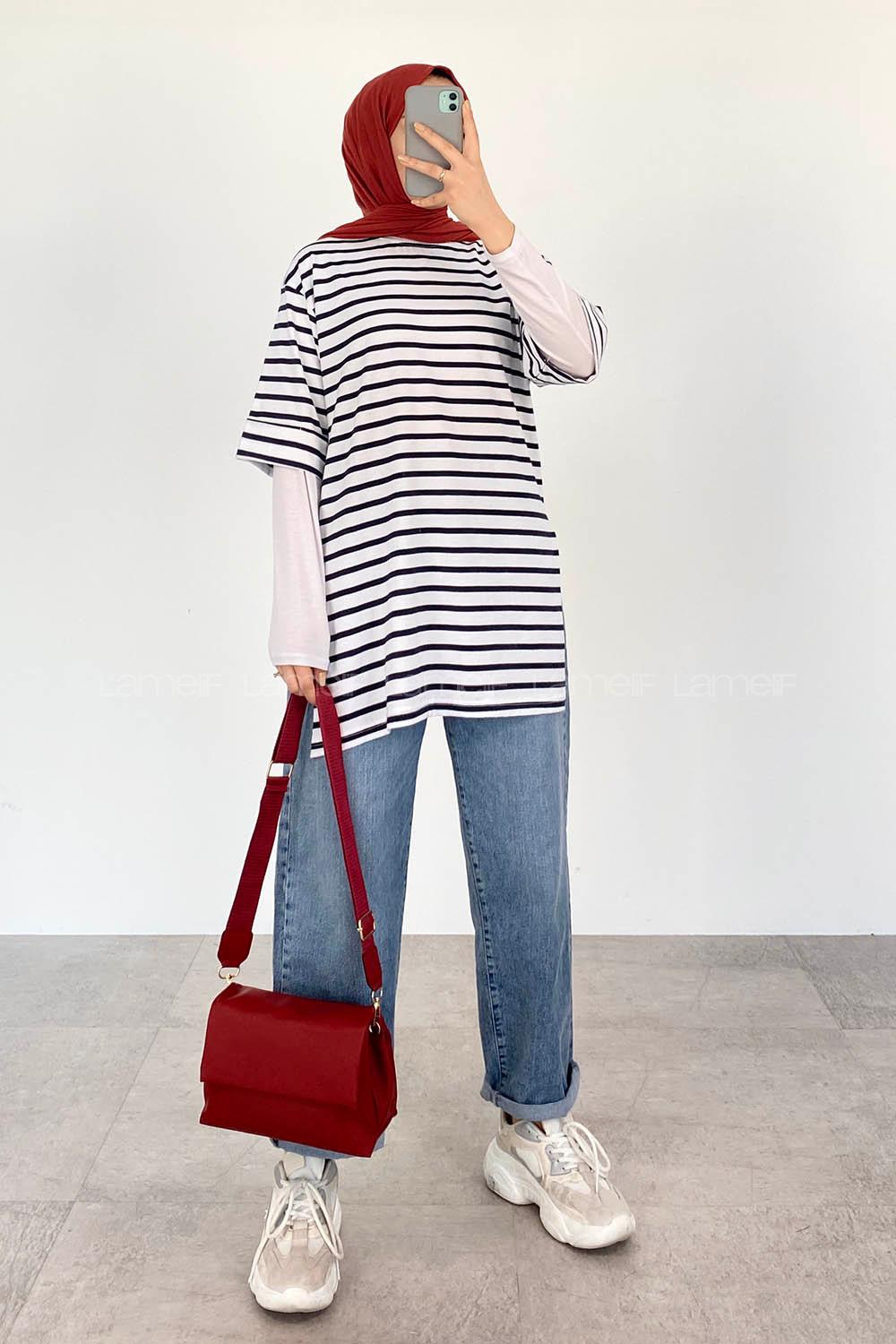 Navy Blue Crew Neck Half Arm Arm Cotton T-shirt