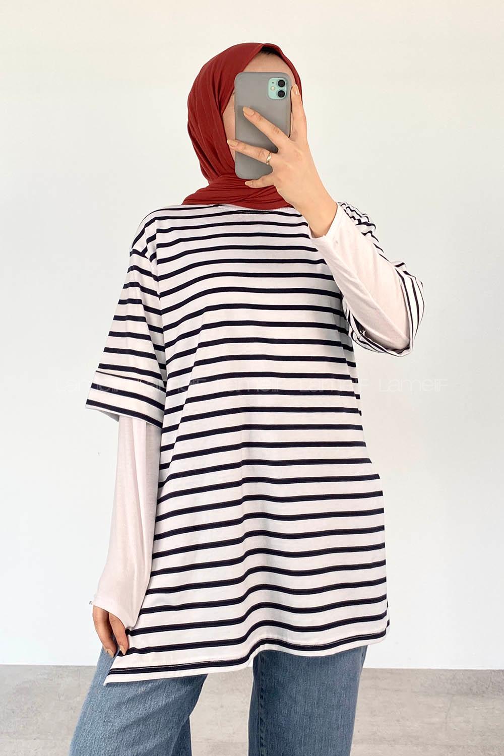 Navy Blue Crew Neck Half Arm Arm Cotton T-shirt