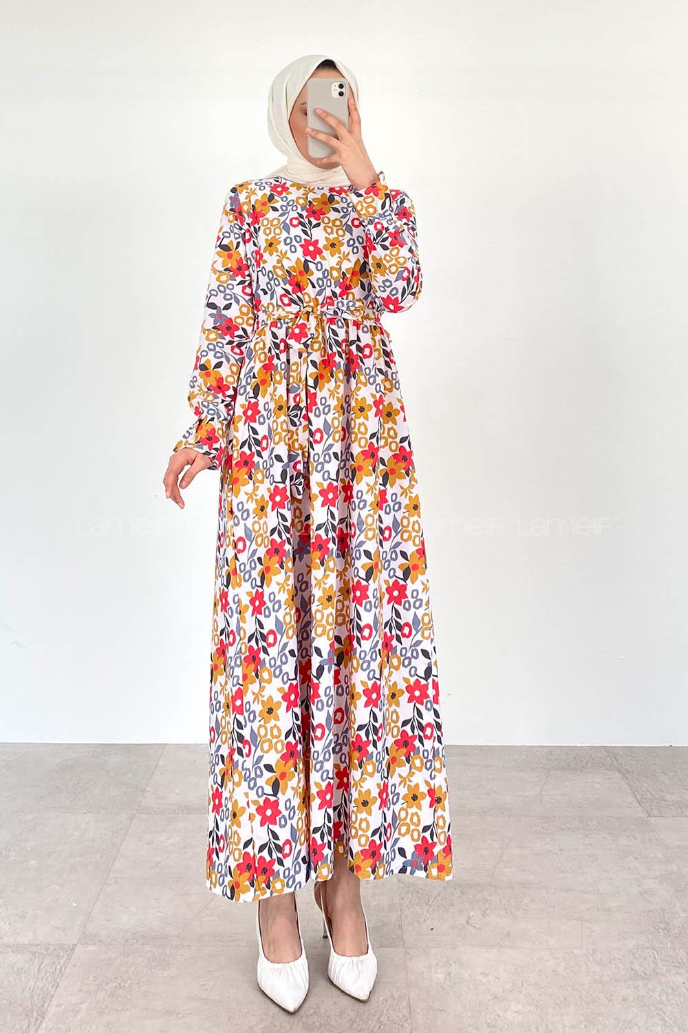 Red Crew Neck Cotton Printed Dresess