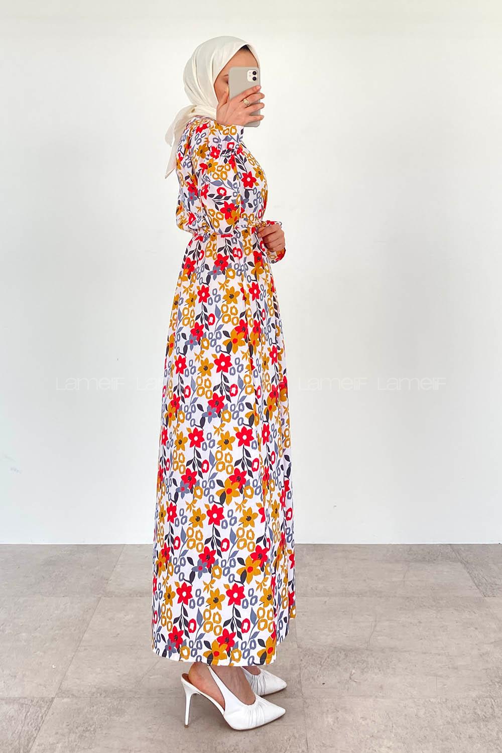 Red Crew Neck Cotton Printed Dresess