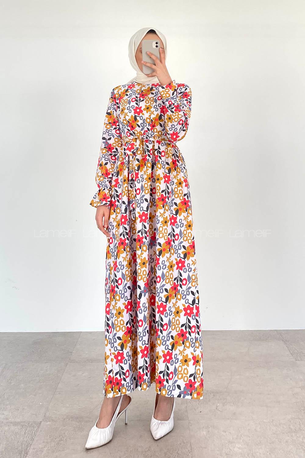 Red Crew Neck Cotton Printed Dresess