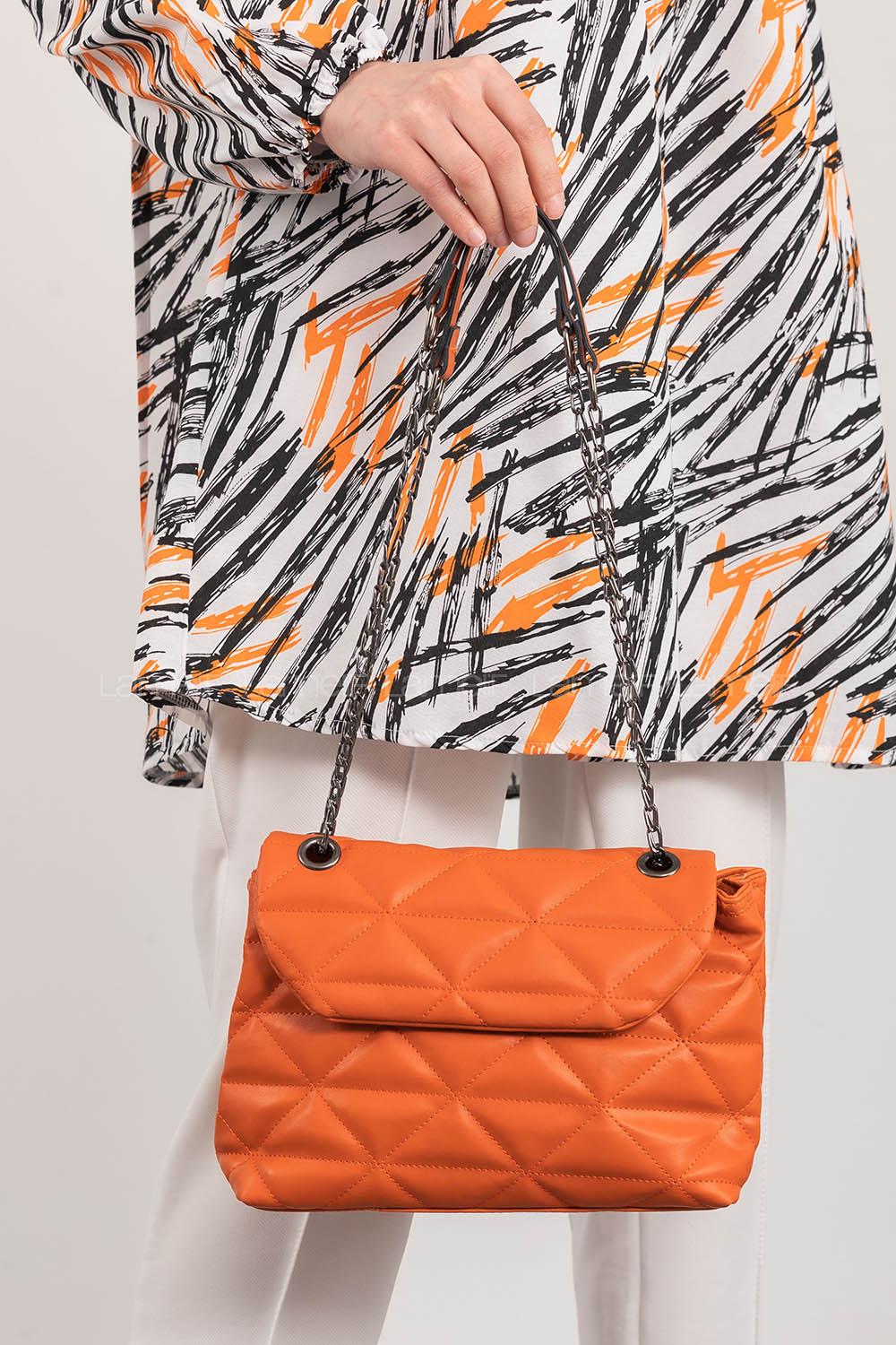 Lamelif Dikişli Pastelya Çapraz ÇantaTuruncu