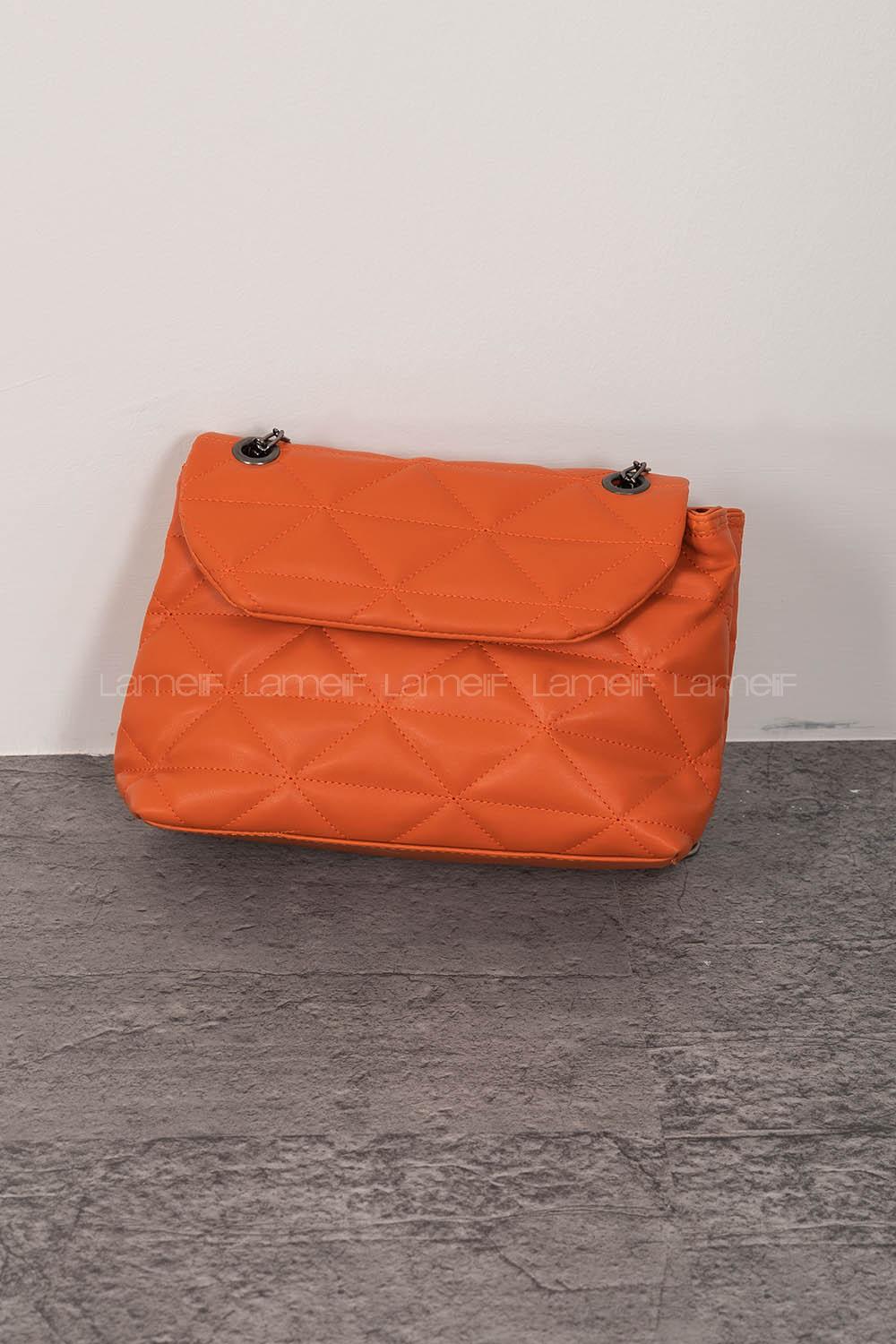 Lamelif Dikişli Pastelya Çapraz ÇantaTuruncu