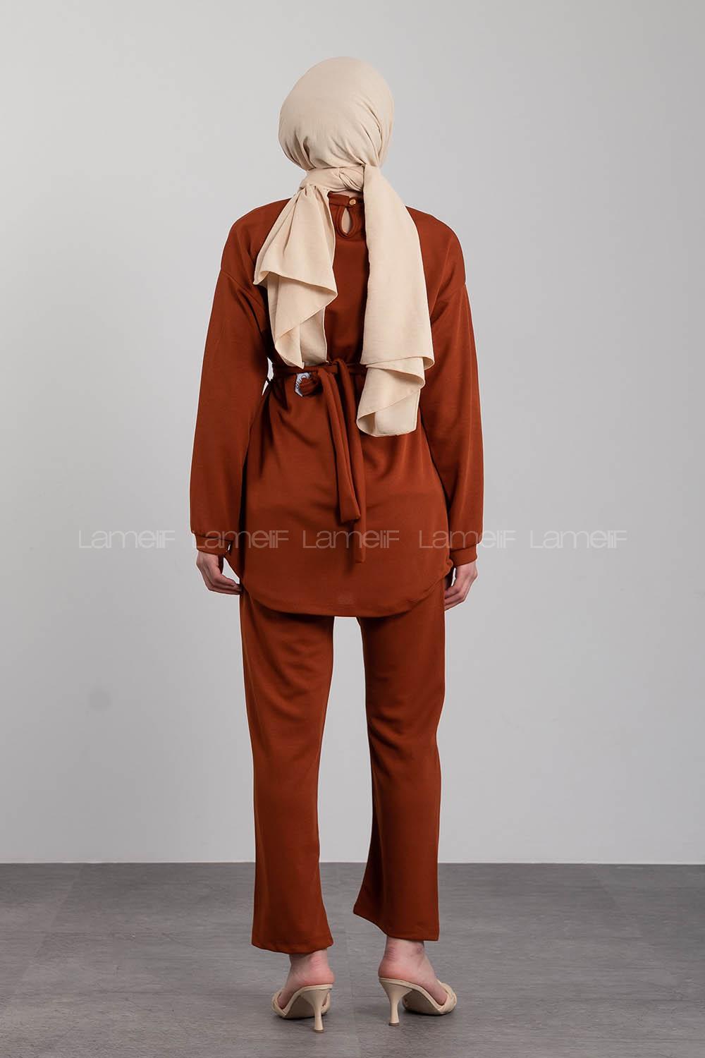 Modalamelif Gömlek Yaka Scuba  İkili Takım Taba