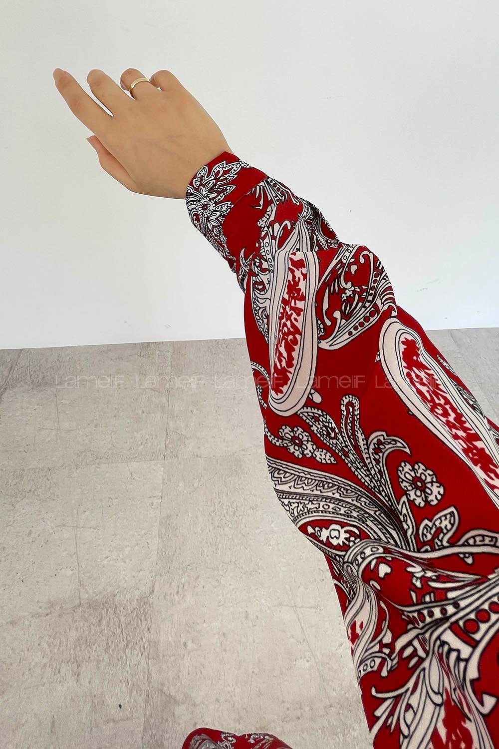 Modalamelif Şal Desen Dijital Baskı Gömlek Kırmızı