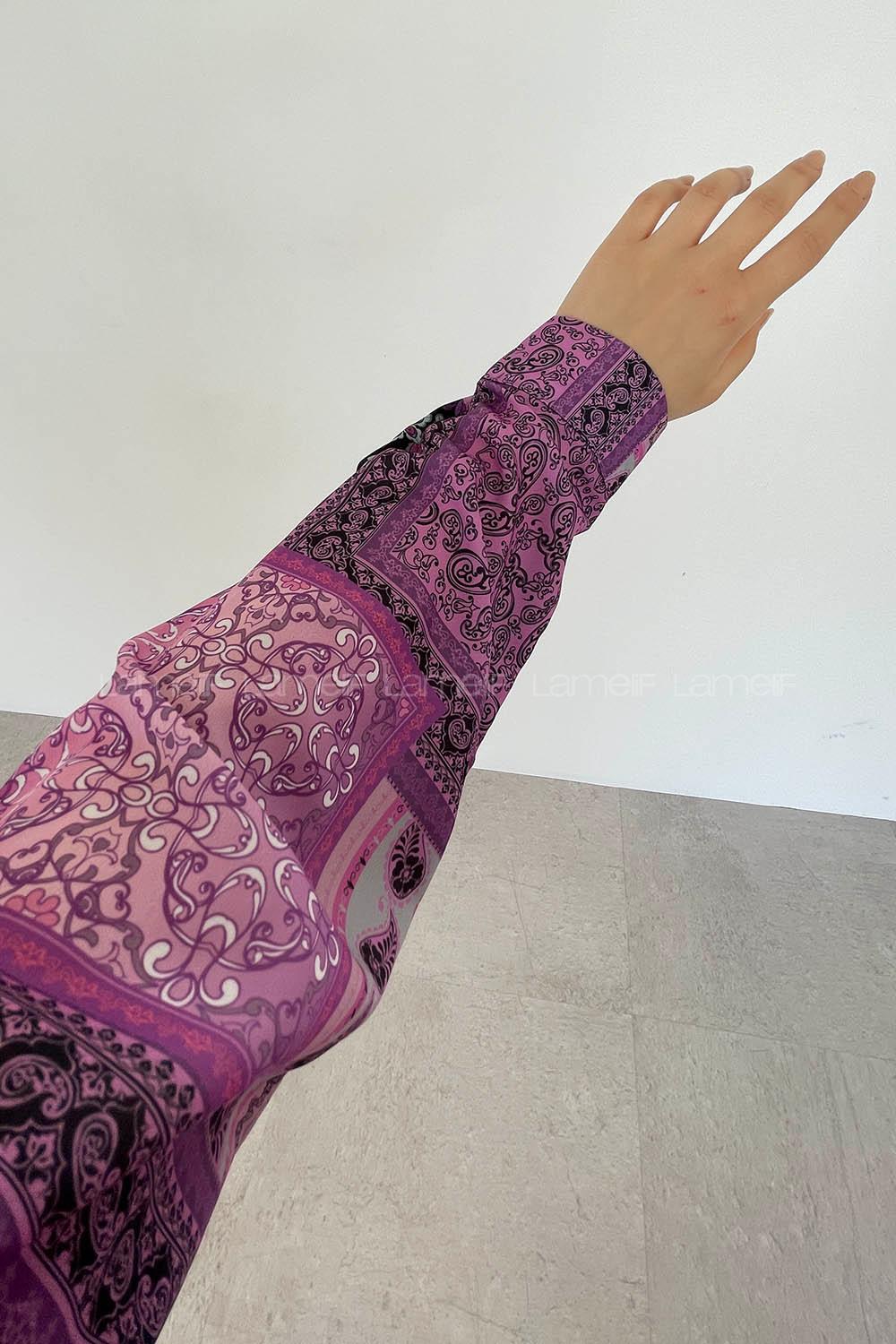 Modalamelif Şal Desen Dijital Baskı Gömlek Mor