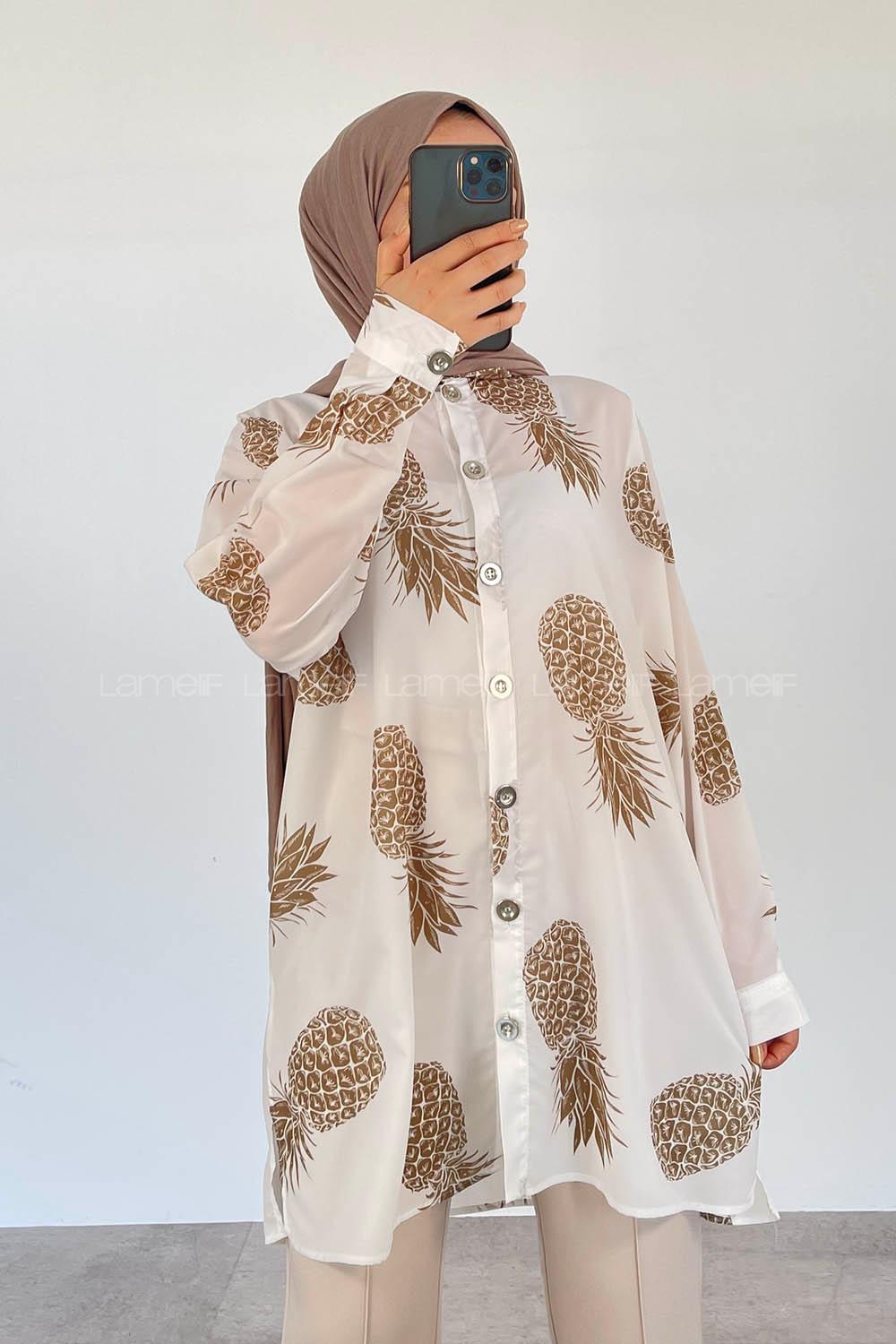 Modalamelif Ananas Desen Gömlek Vizon