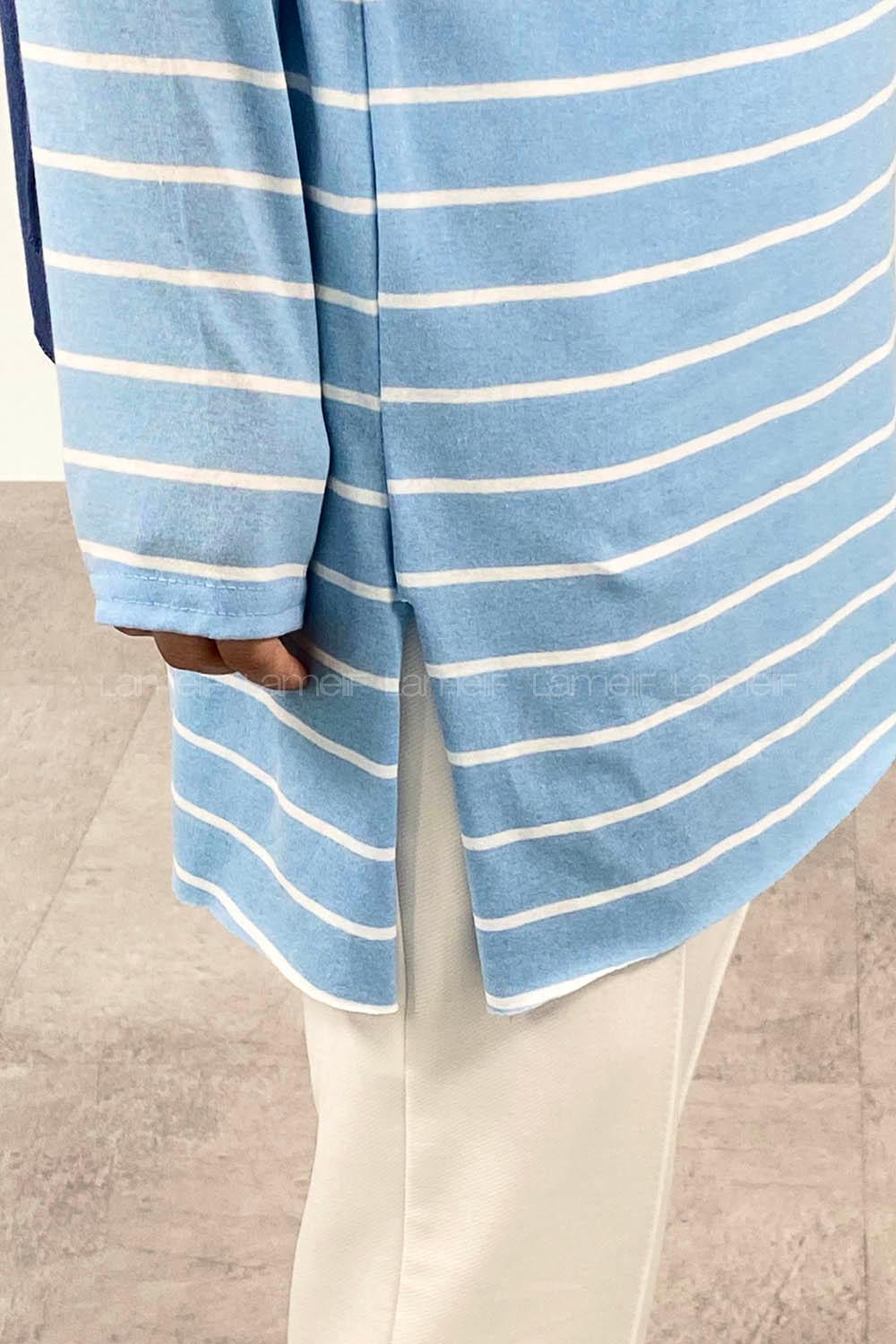 Blue Medium Crew Neck Half Arm Arm Cotton Fabric Printed T-shirt