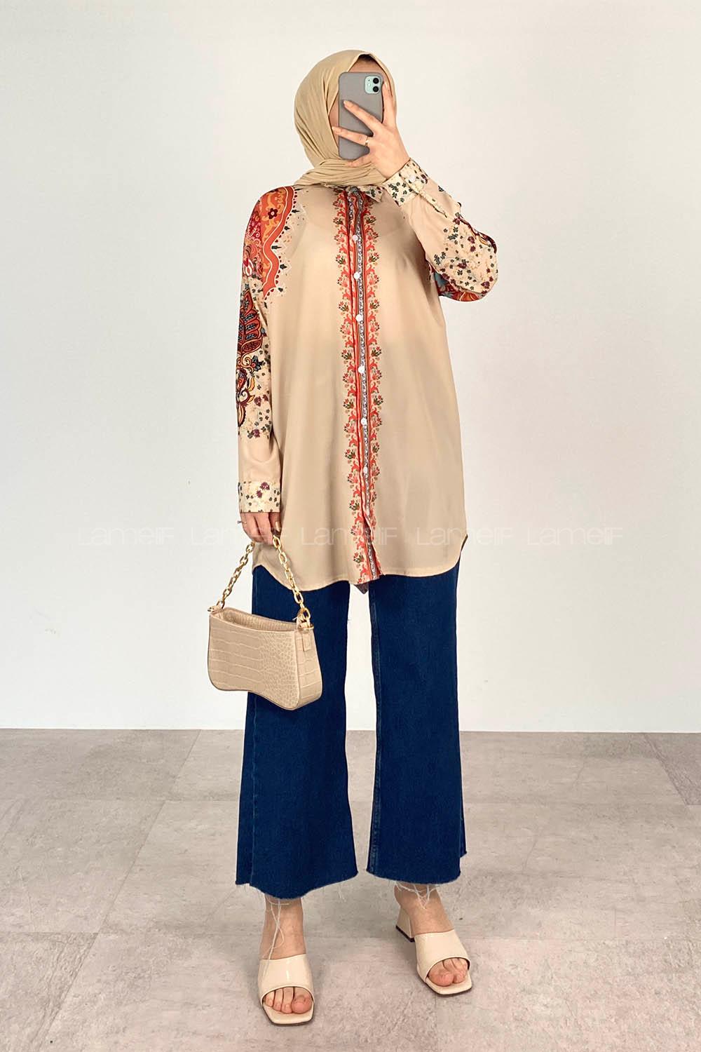 Beige Shirt Collar Long Arm Cotton Unprinted Shirt
