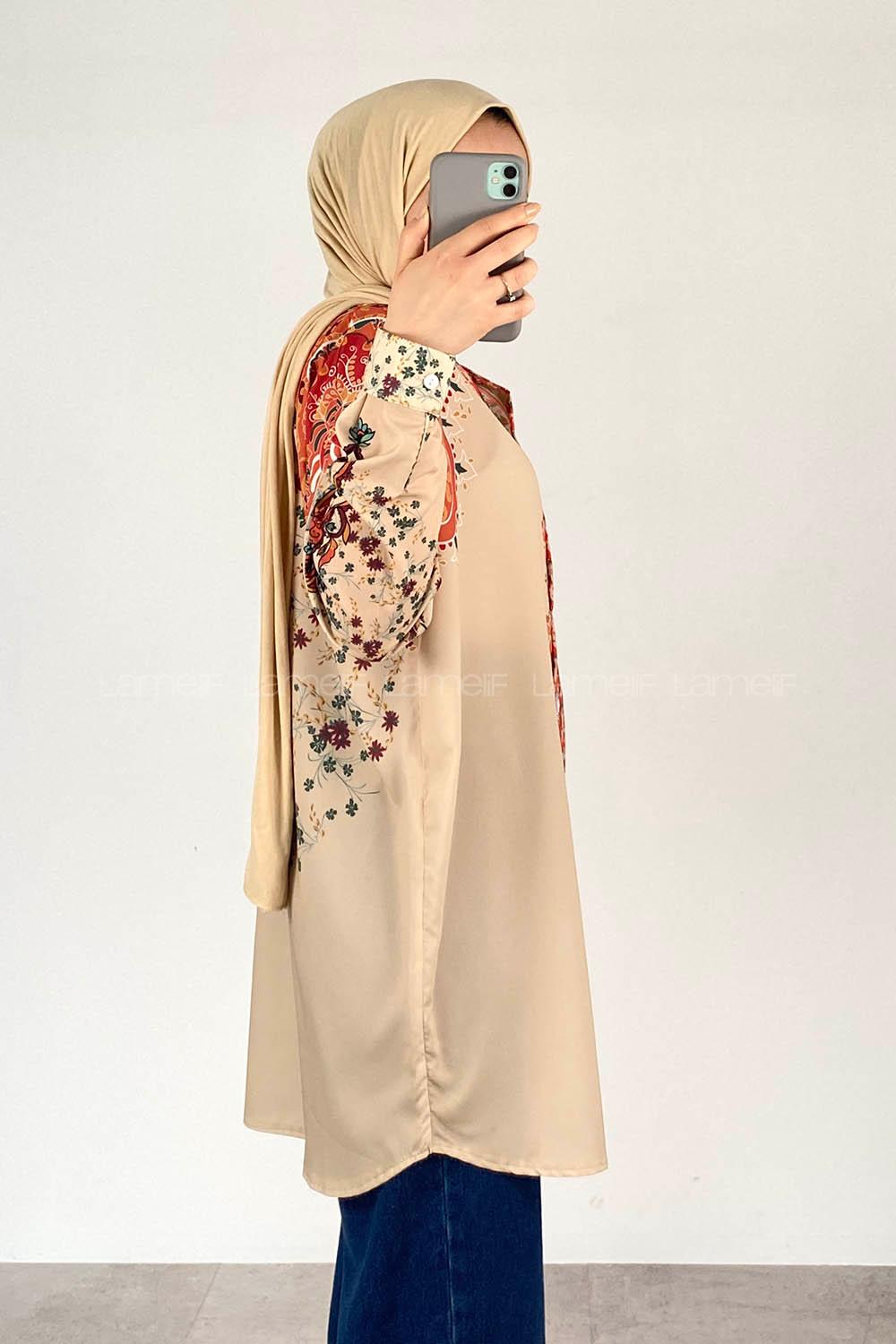 Beige Shirt Collar Long Arm Cotton Unprinted Shirt