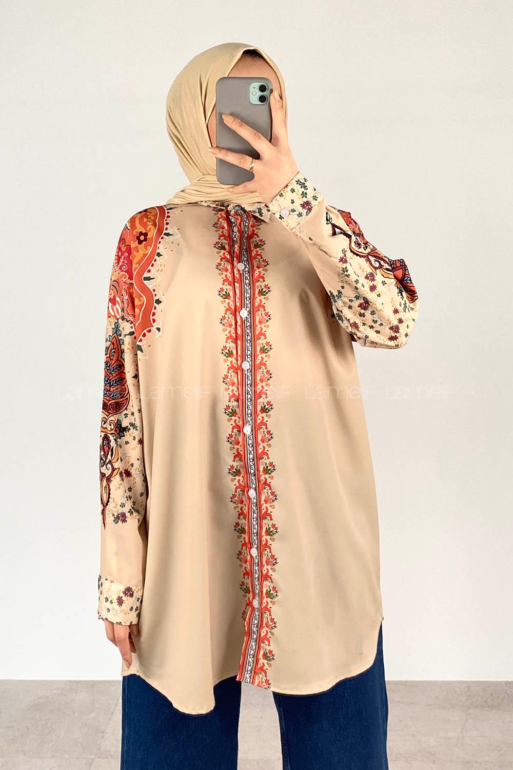 Beige Shirt Collar Long Arm Cotton Unprinted Shirt