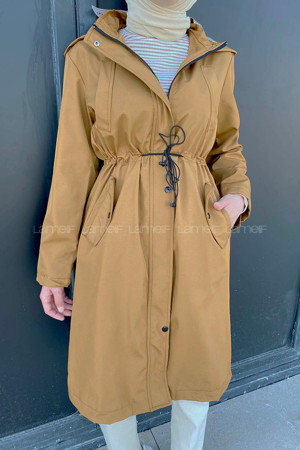 Modalamelif Kol Katlamalı Kapşonlu Trenç Taba