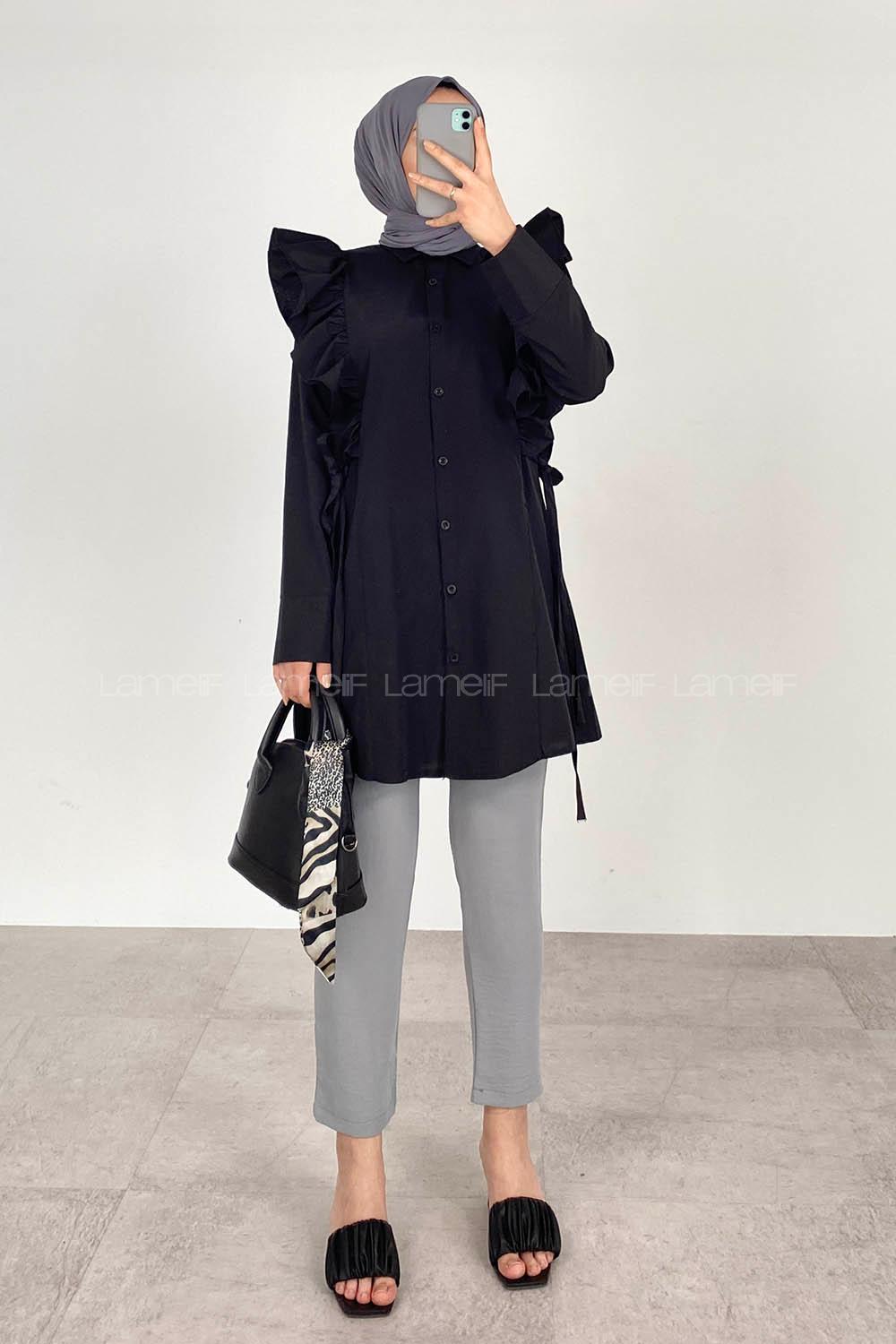 Black Shirt Collar Long Arm Unprinted Shirt