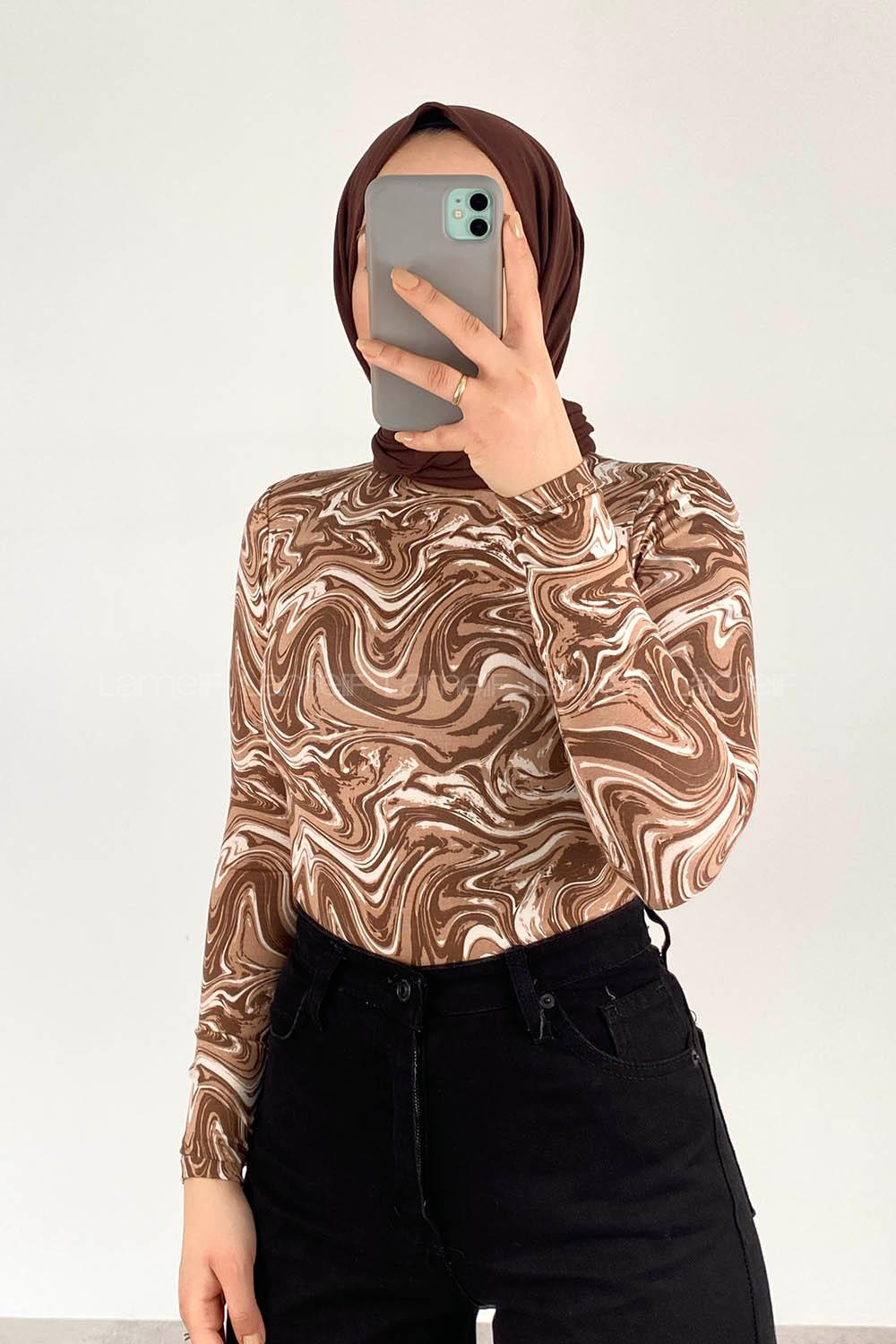 Caramel Mock Turtle Neck Long Arm Viscose Fabric Body