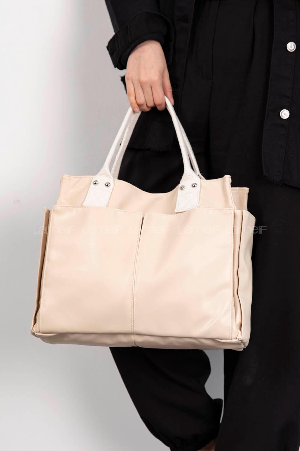 Lamelif Kadın Everyday Suni Deri Çapraz Çanta Roma Krem