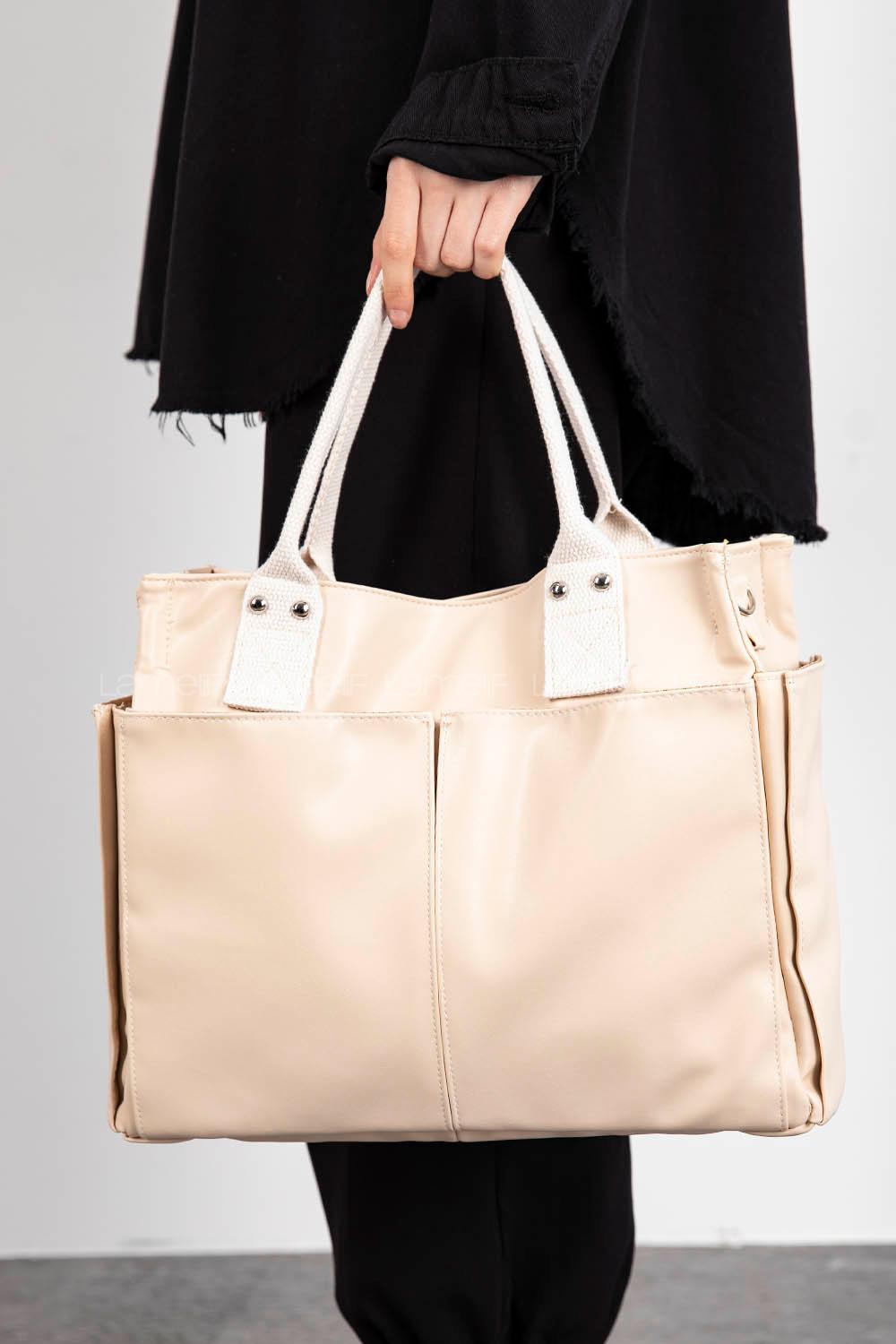 Lamelif Kadın Everyday Suni Deri Çapraz Çanta Roma Krem