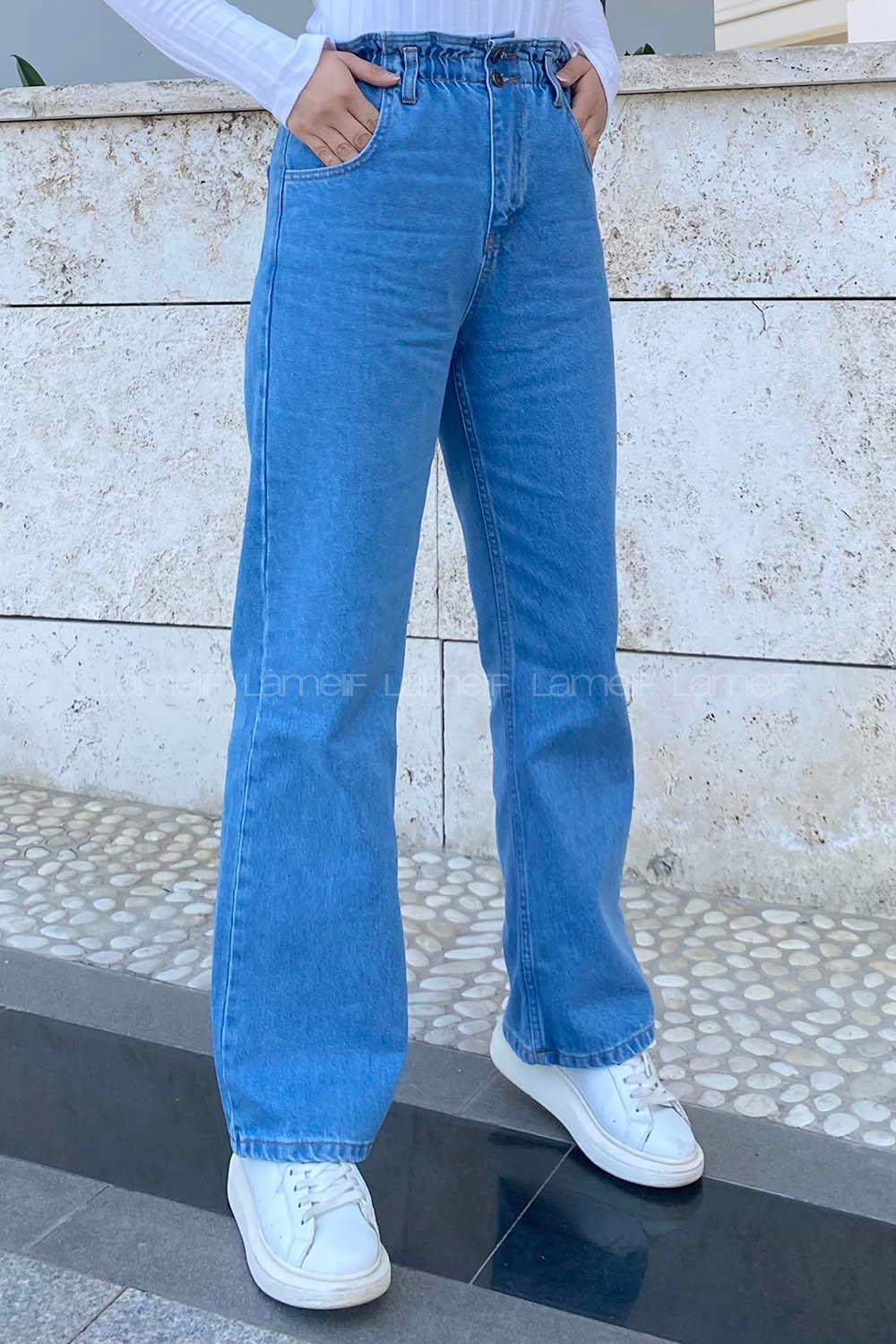 Lamelif Bel Lastikli Bol Paça Jean Kot Mavi