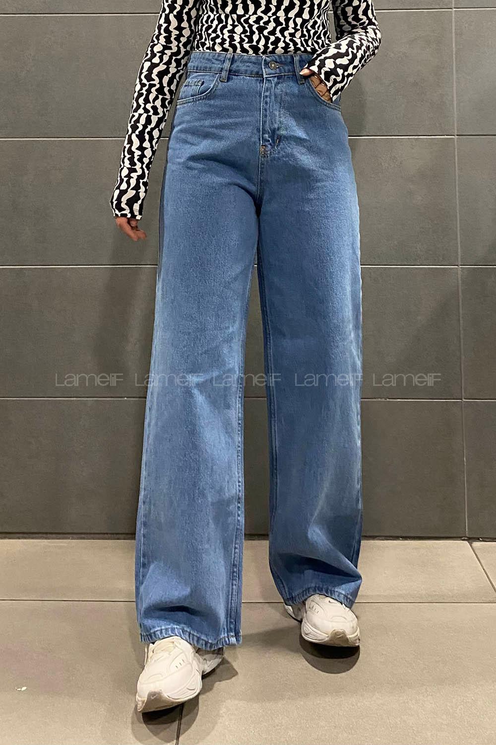 Lamelif Bol Paça Dökümlü Jeans Açık Mavi