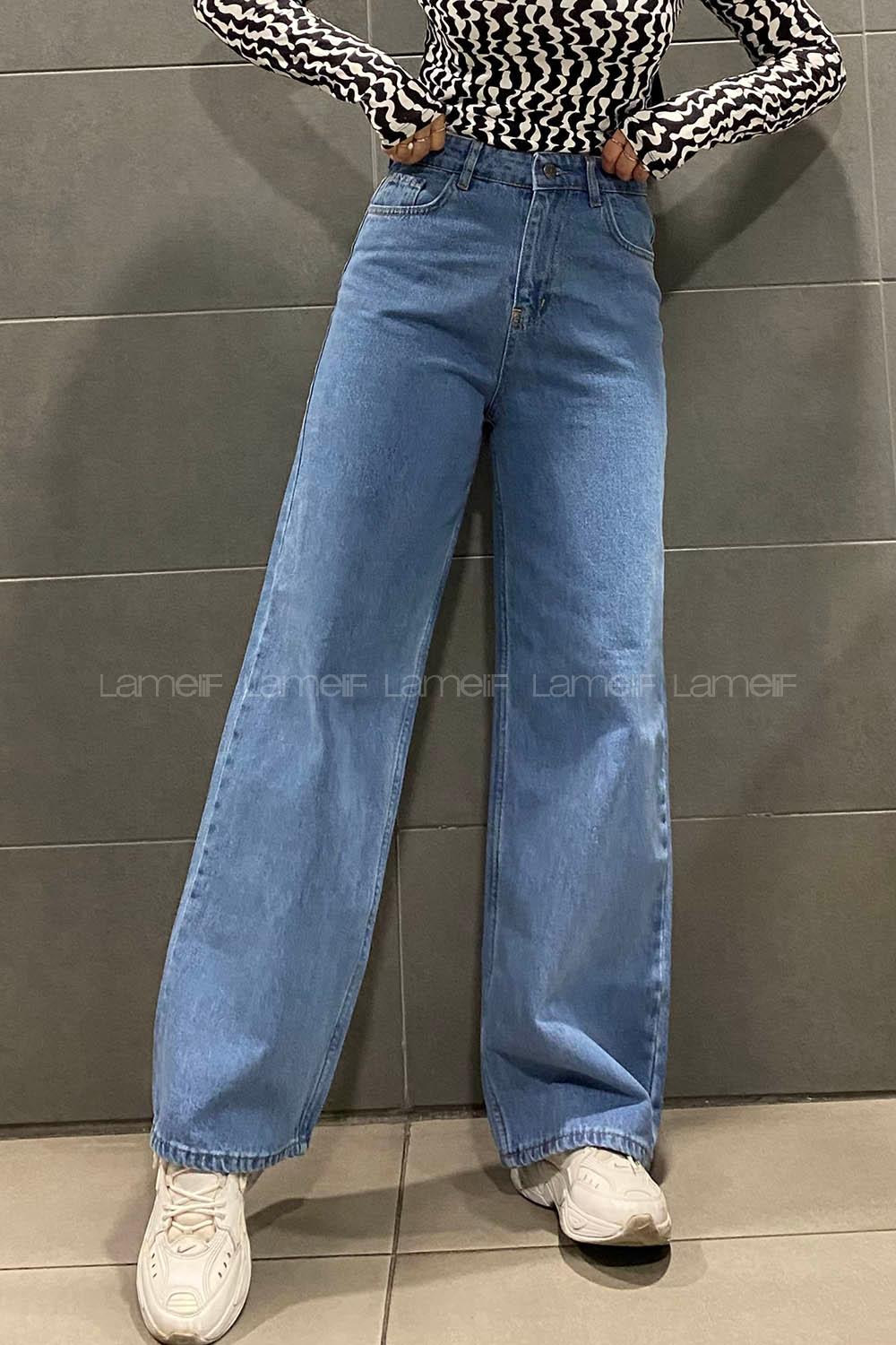 Lamelif Bol Paça Dökümlü Jeans Açık Mavi