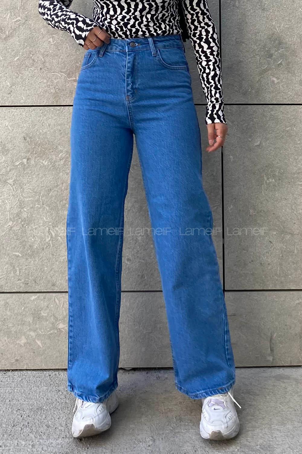 Light Blue Denim Normal Waist Denim Pants