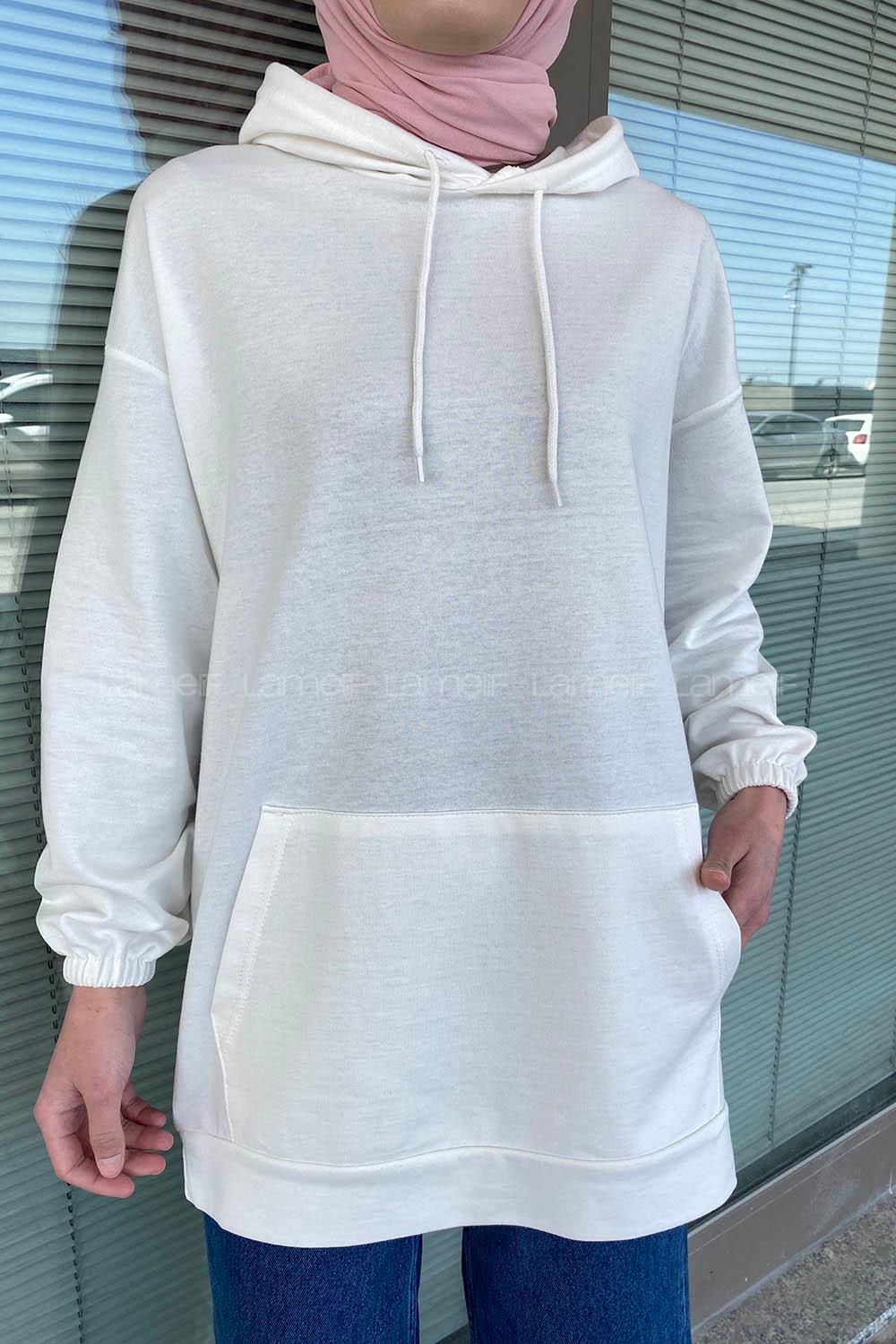 Modalamelif Kapşonlu Kanguru Cep Sweat Beyaz
