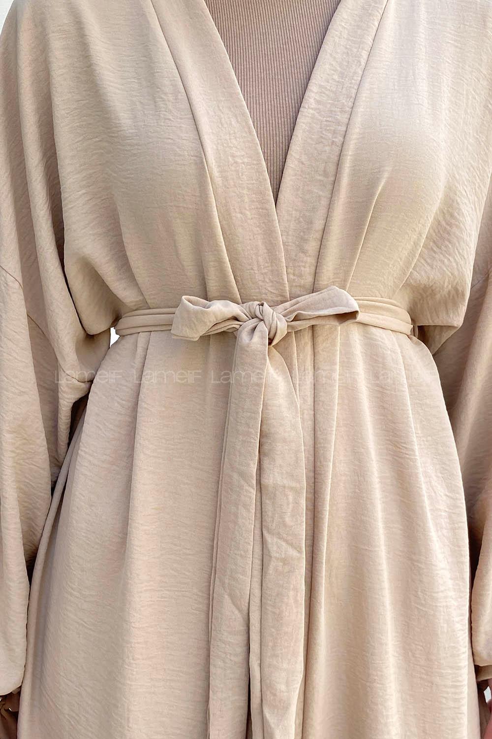 Cream Bat Sleeve Arm Without Accessories Viscose Fabric Straight Kimono
