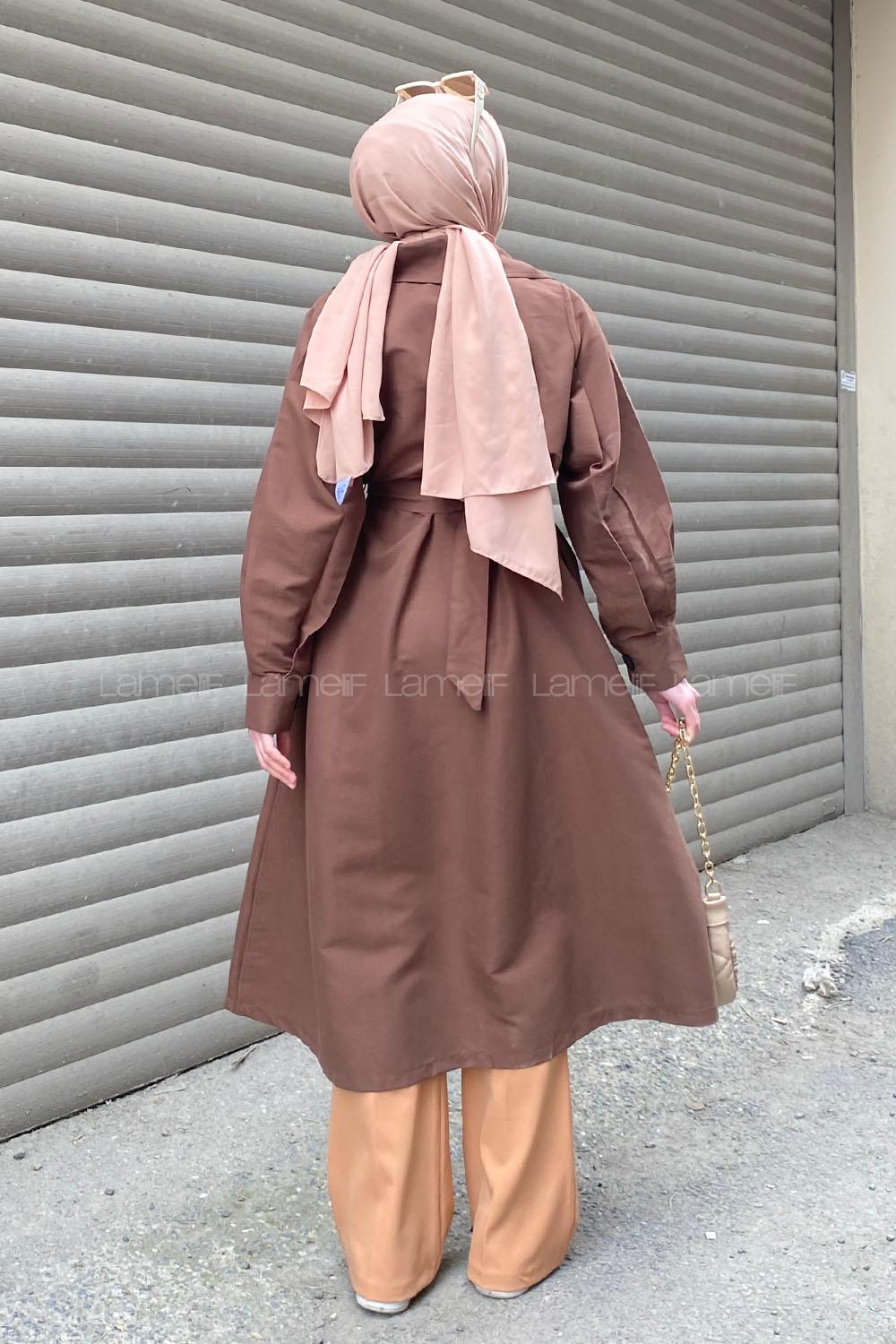 Lamelif Önü Düğmeli Mevsimlik Trençkot Acı Kahve