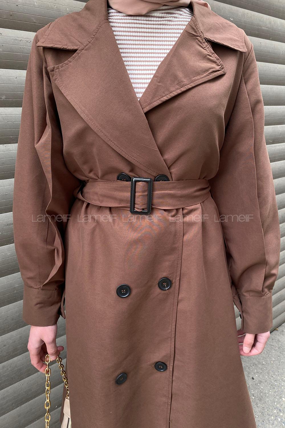 Lamelif Önü Düğmeli Mevsimlik Trençkot Acı Kahve