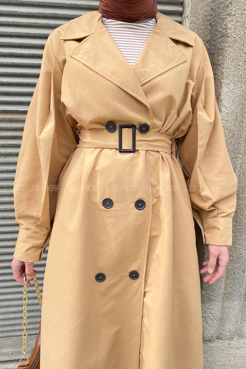 Lamelif Önü Düğmeli Mevsimlik Trençkot Sütlü Kahve