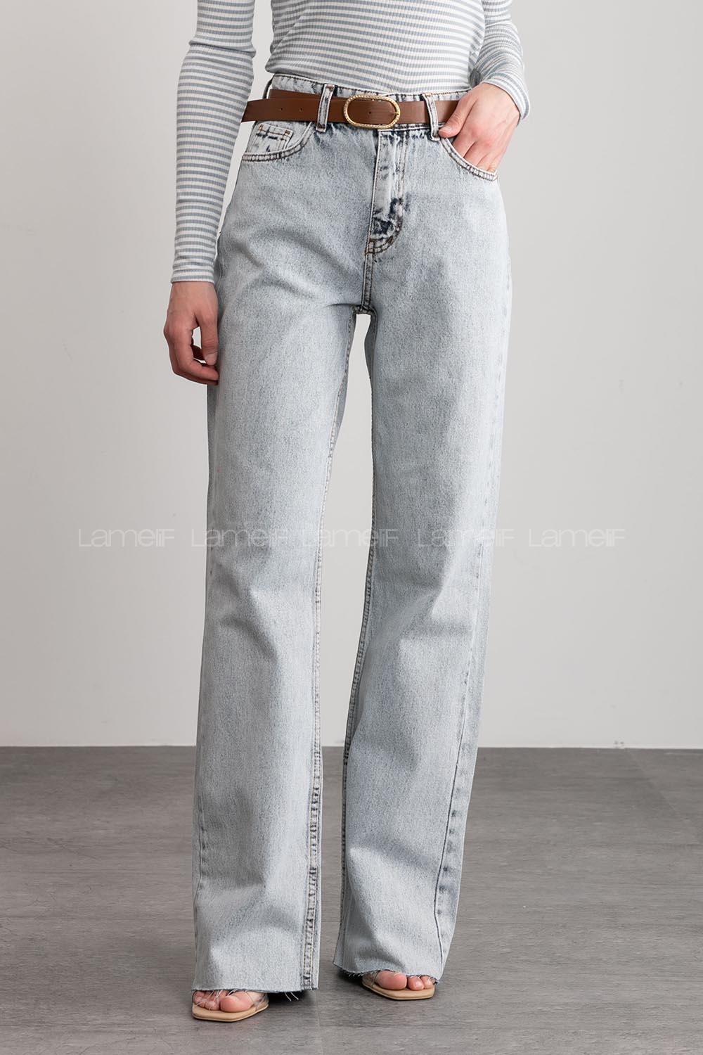Modalamelif Bol Paça Dökümlü Paça Kesik Jeans Kar Yıkama