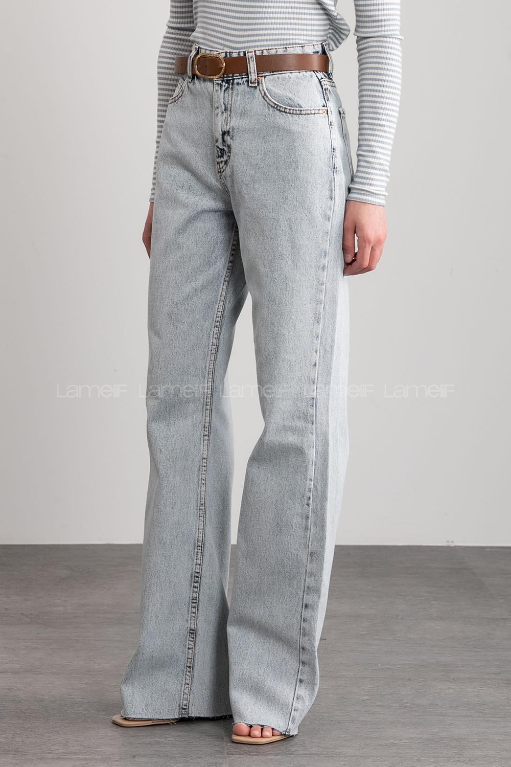 Modalamelif Bol Paça Dökümlü Paça Kesik Jeans Kar Yıkama