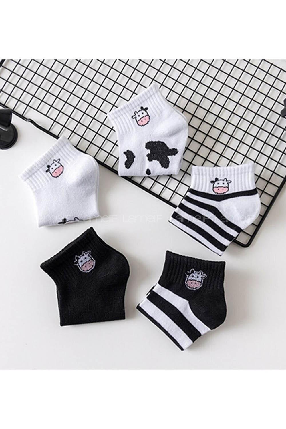 Lamelif İnek Desen 5 Çift Yarım Kolej Çorap Seti