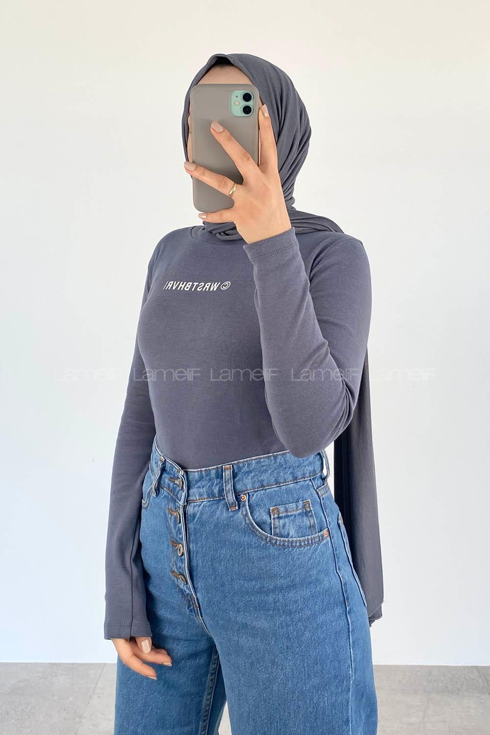 Light Blue Crew Neck Long Arm Without Accessories Printed Blouse