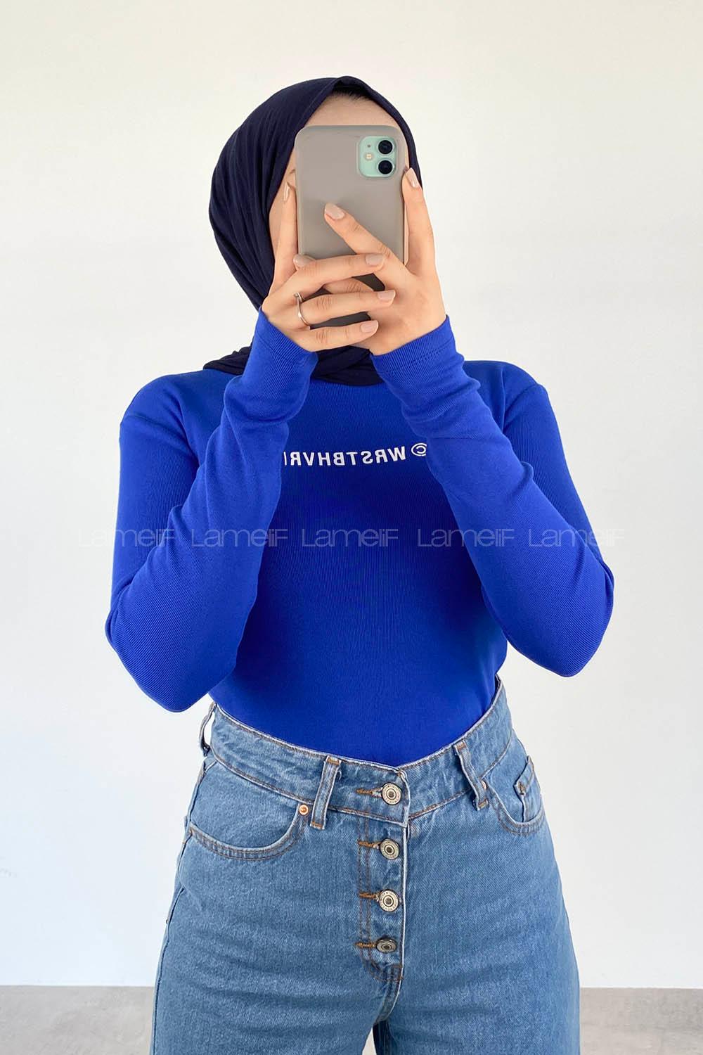 Sax Crew Neck Long Arm Without Accessories Printed Blouse