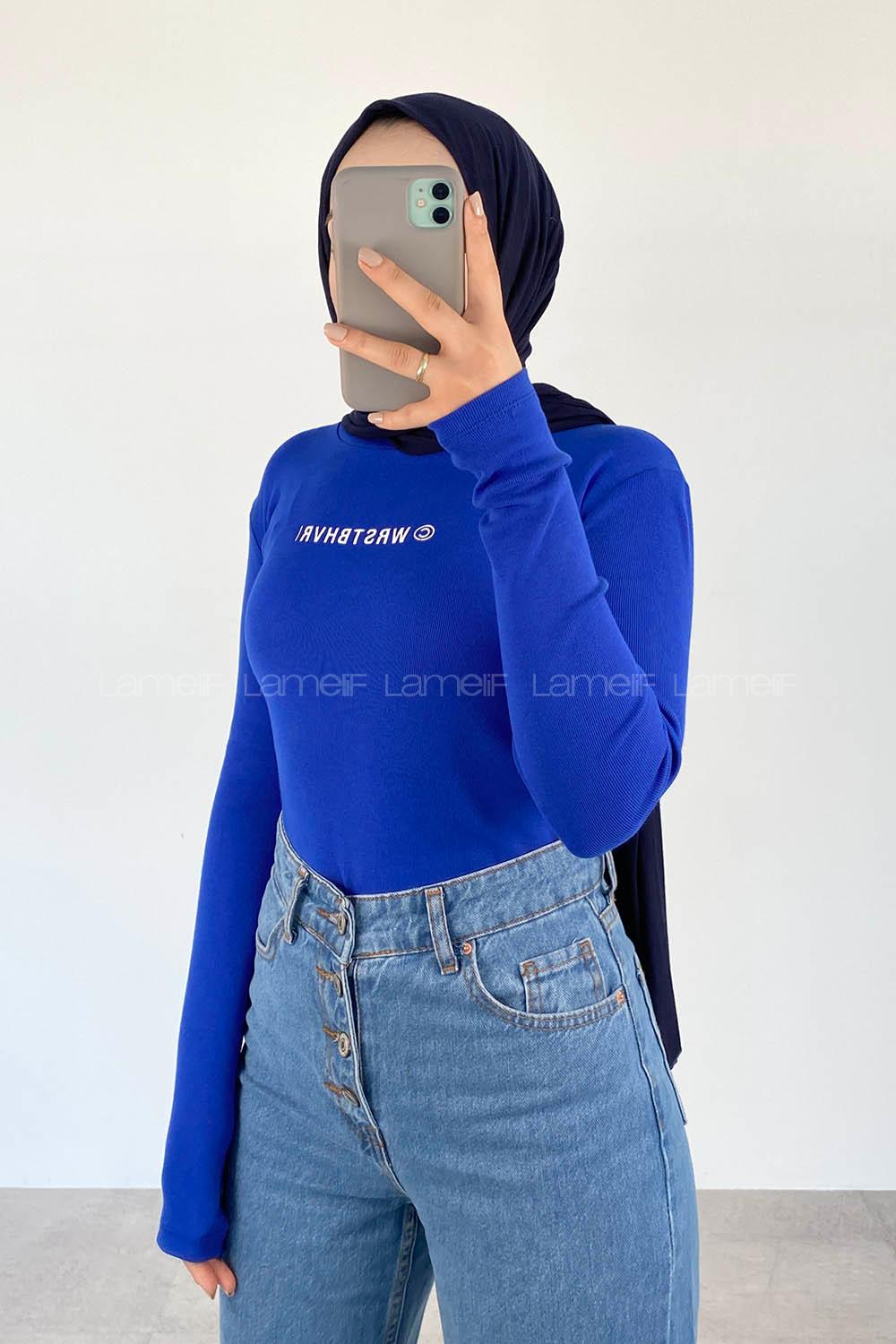 Sax Crew Neck Long Arm Without Accessories Printed Blouse