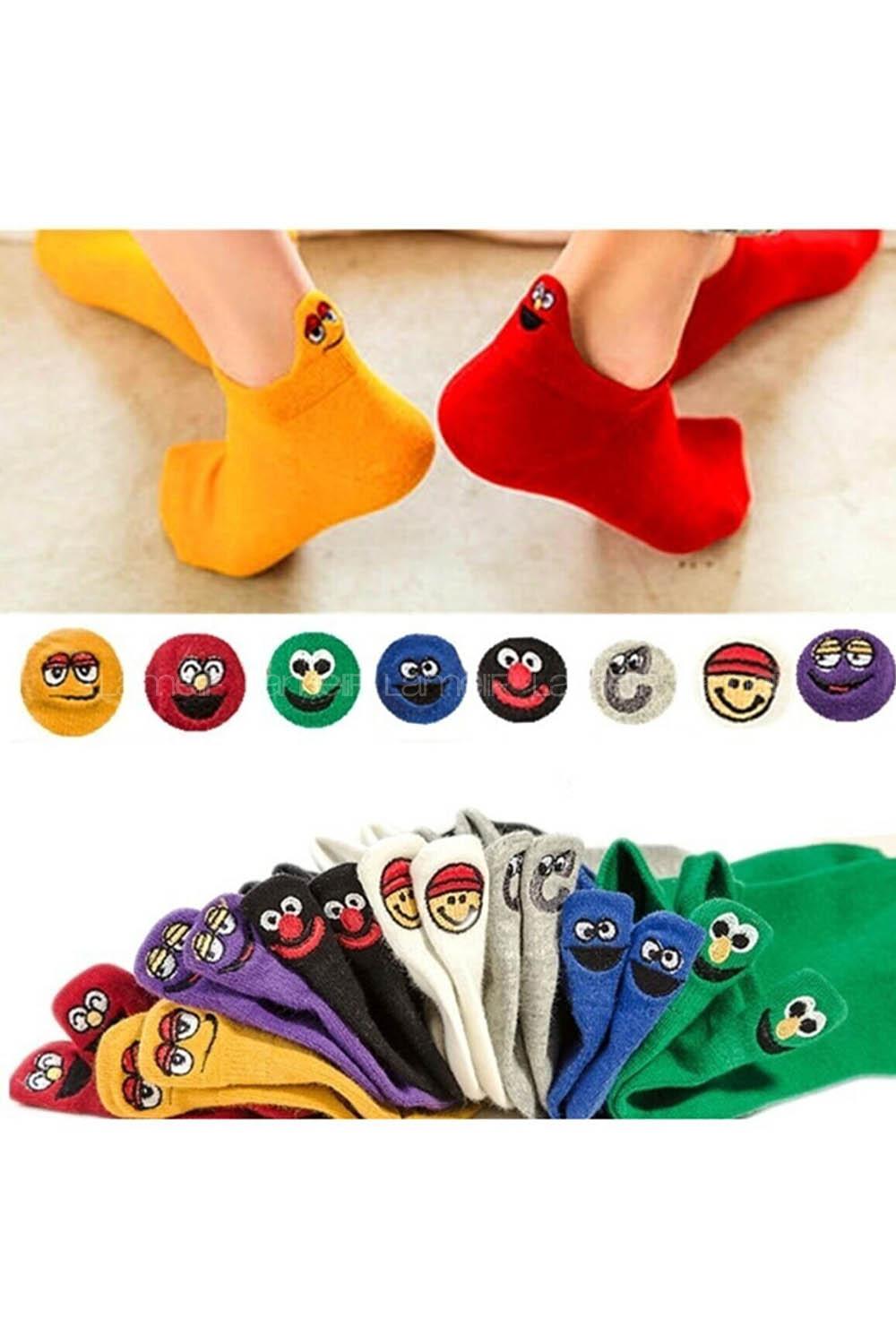 Lamelif 8 li Unisex Renkli Emojili Nakışlı Işlemeli Çorap